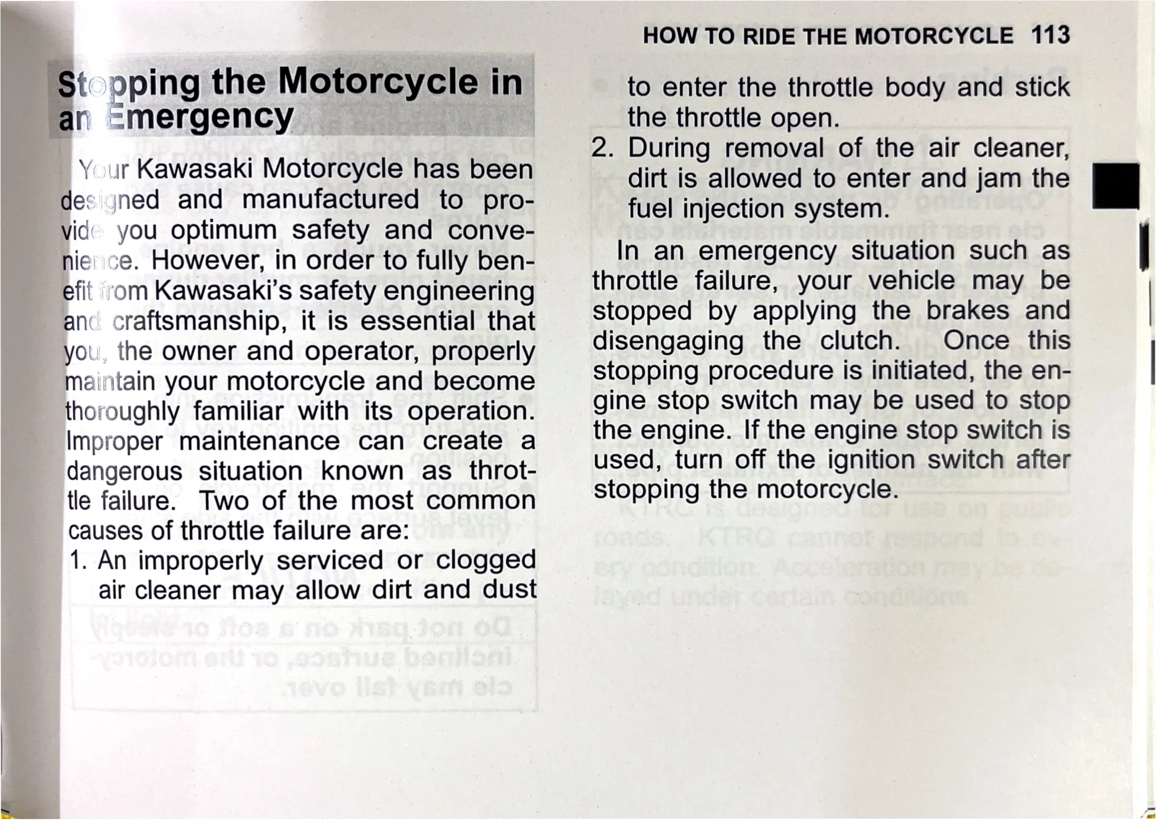 Owner's Manual page 116 — HOW TO RIDE THE MOTORCYCLE