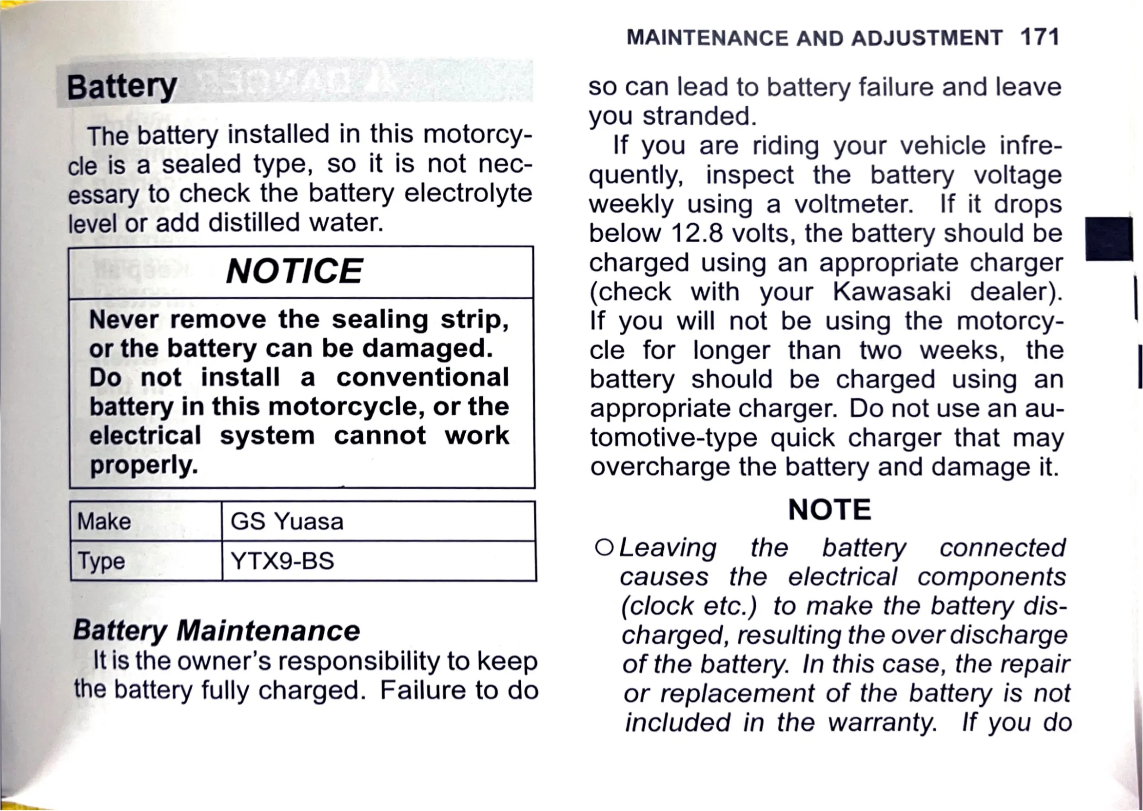 Owner's Manual page 174 — MAINTENANCE AND ADJUSTMENT