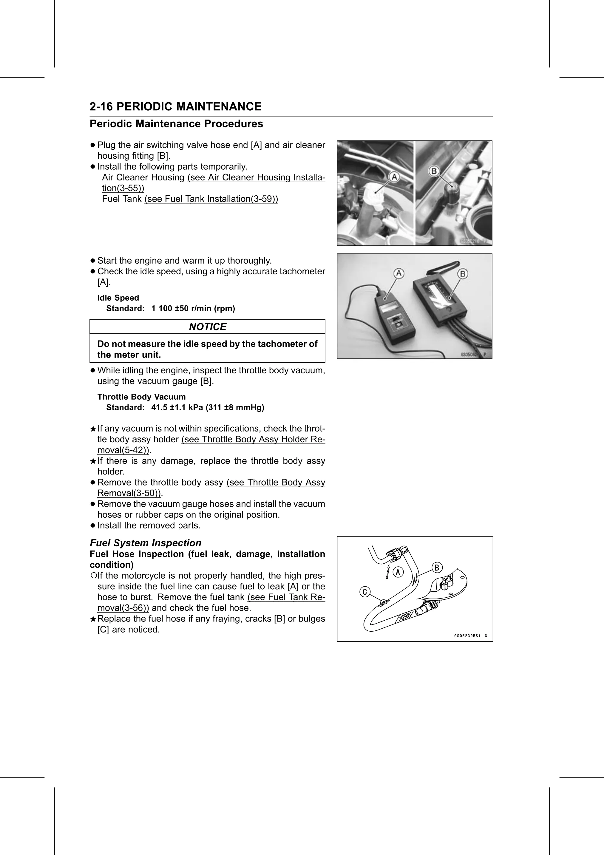 Service Manual (KLZ1000C) page 38 — Periodic Maintenance › Fuel System Inspection