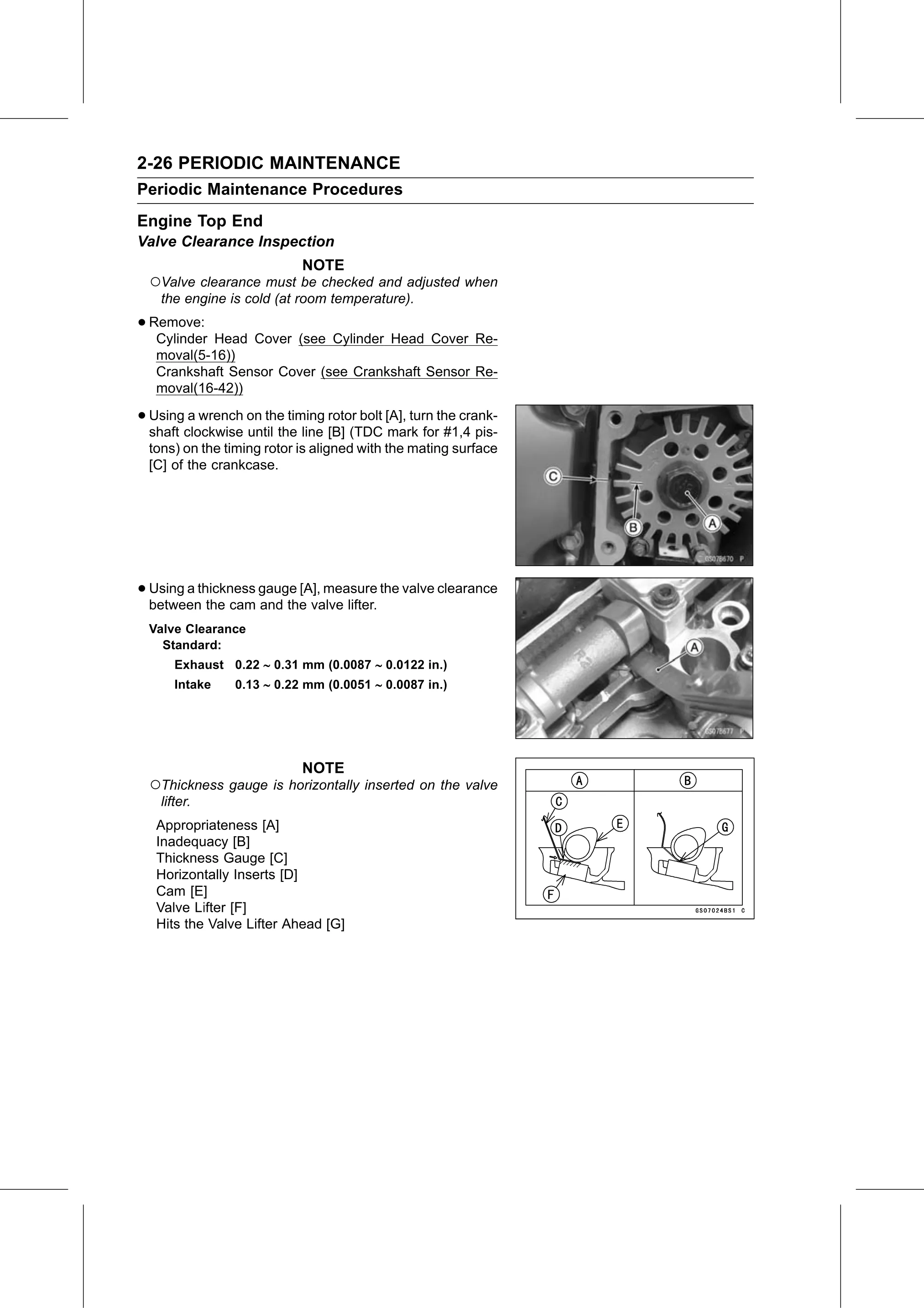 Service Manual (KLZ1000C) page 48 — Periodic Maintenance › Valve Clearance Inspection