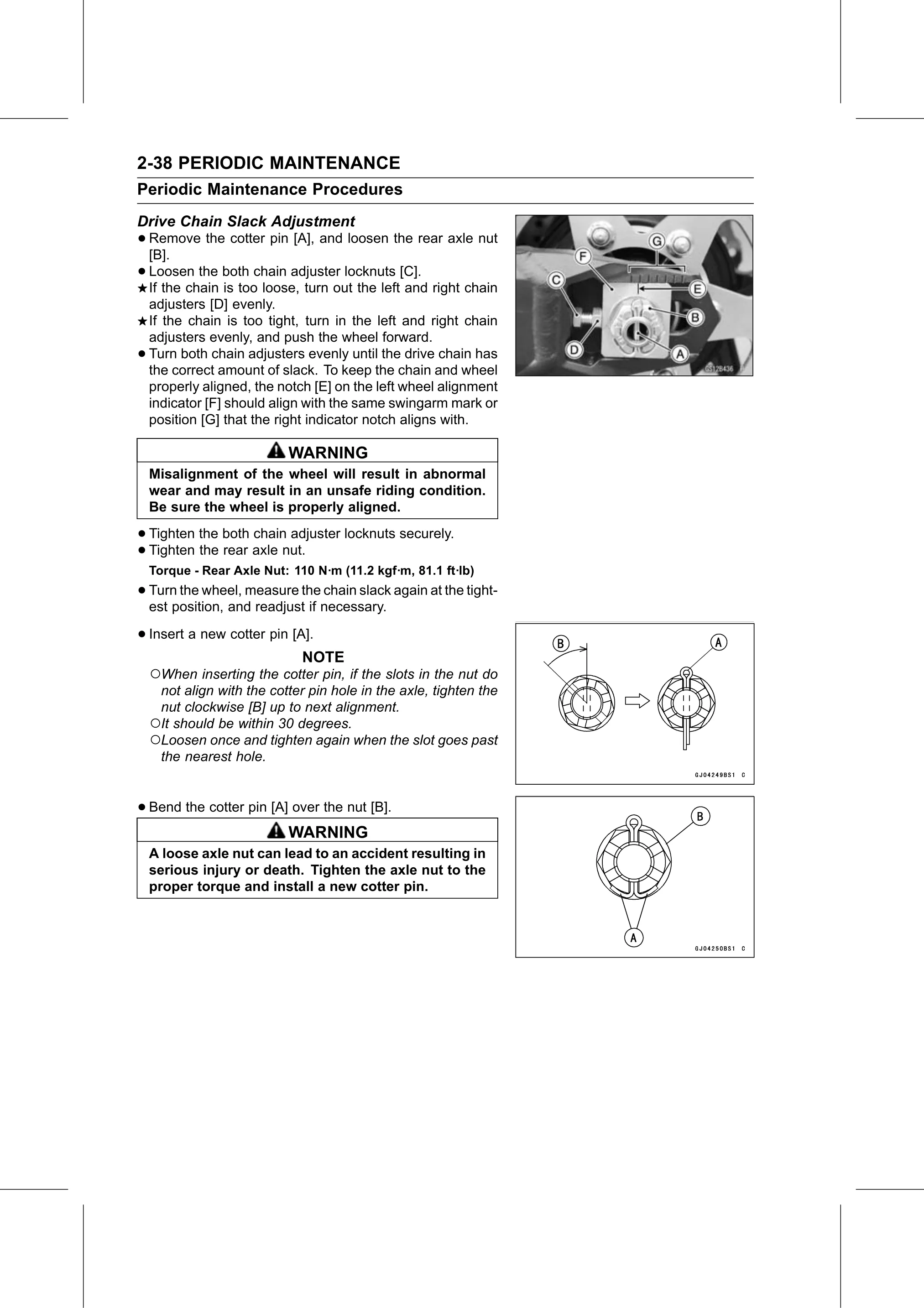 Service Manual (KLZ1000C) page 60 — Periodic Maintenance › Drive Chain Slack Adjustment