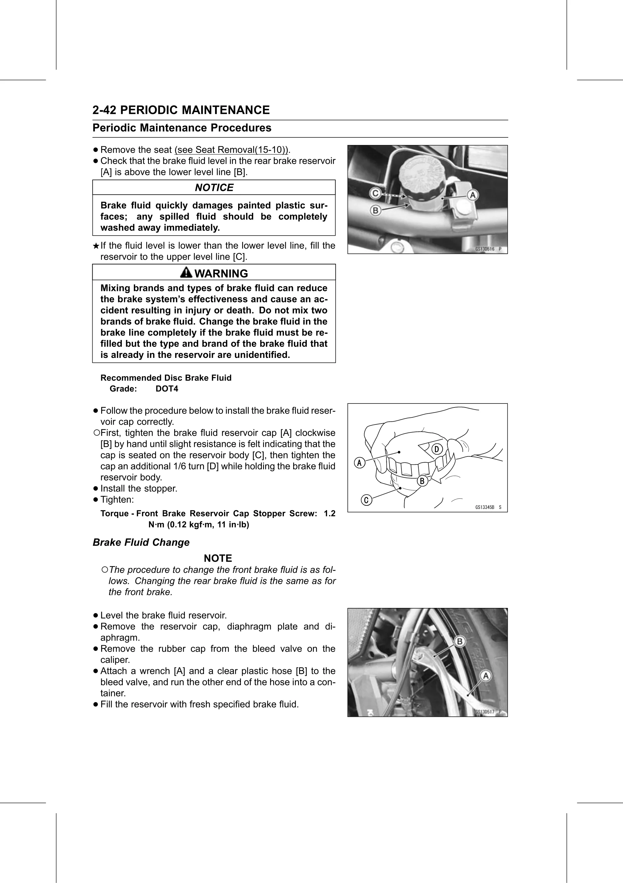 Service Manual (KLZ1000C) page 64 — Periodic Maintenance › Brake Fluid Change