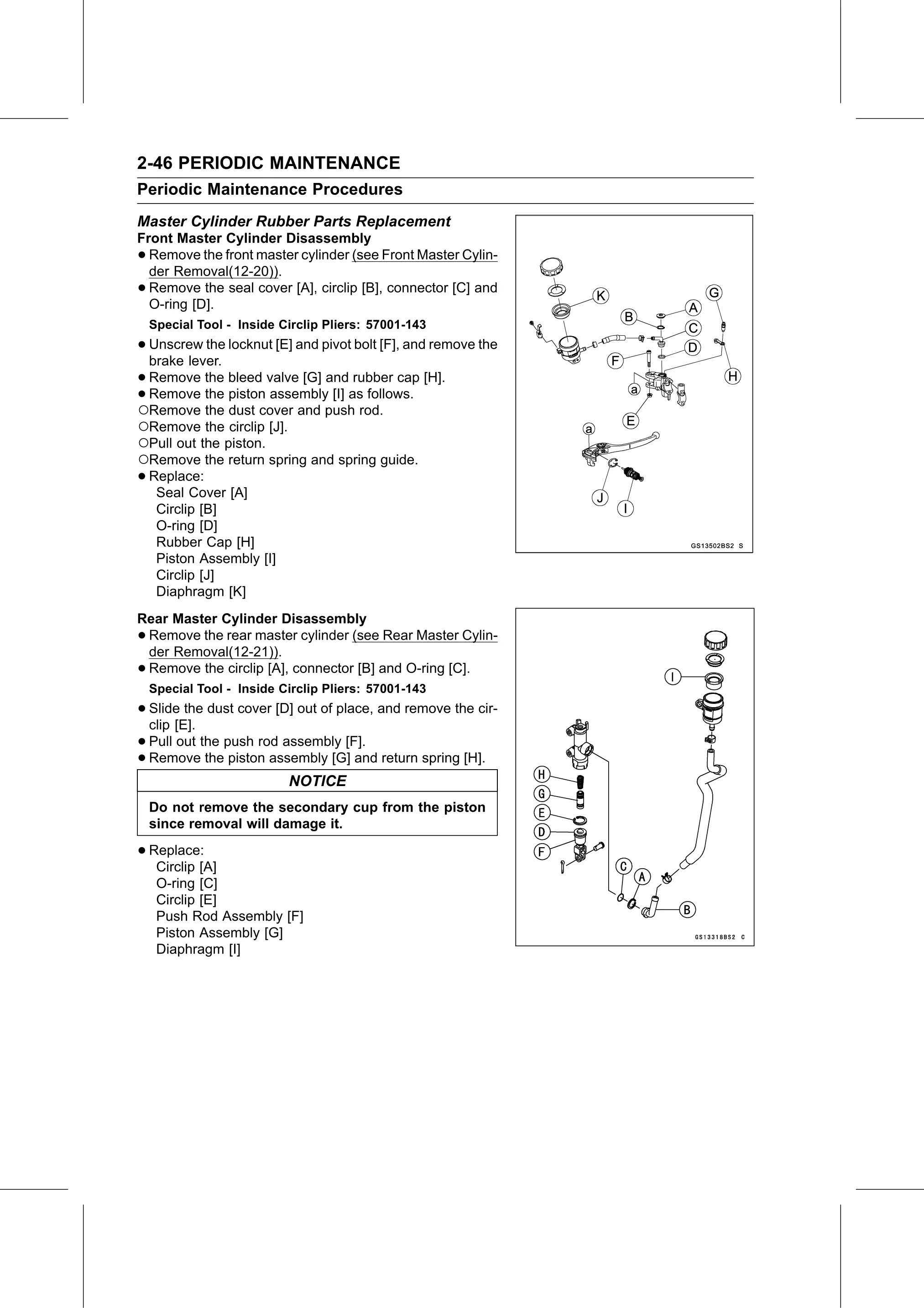 Service Manual (KLZ1000C) page 68 — Periodic Maintenance › Master Cylinder Rubber Parts Replacement