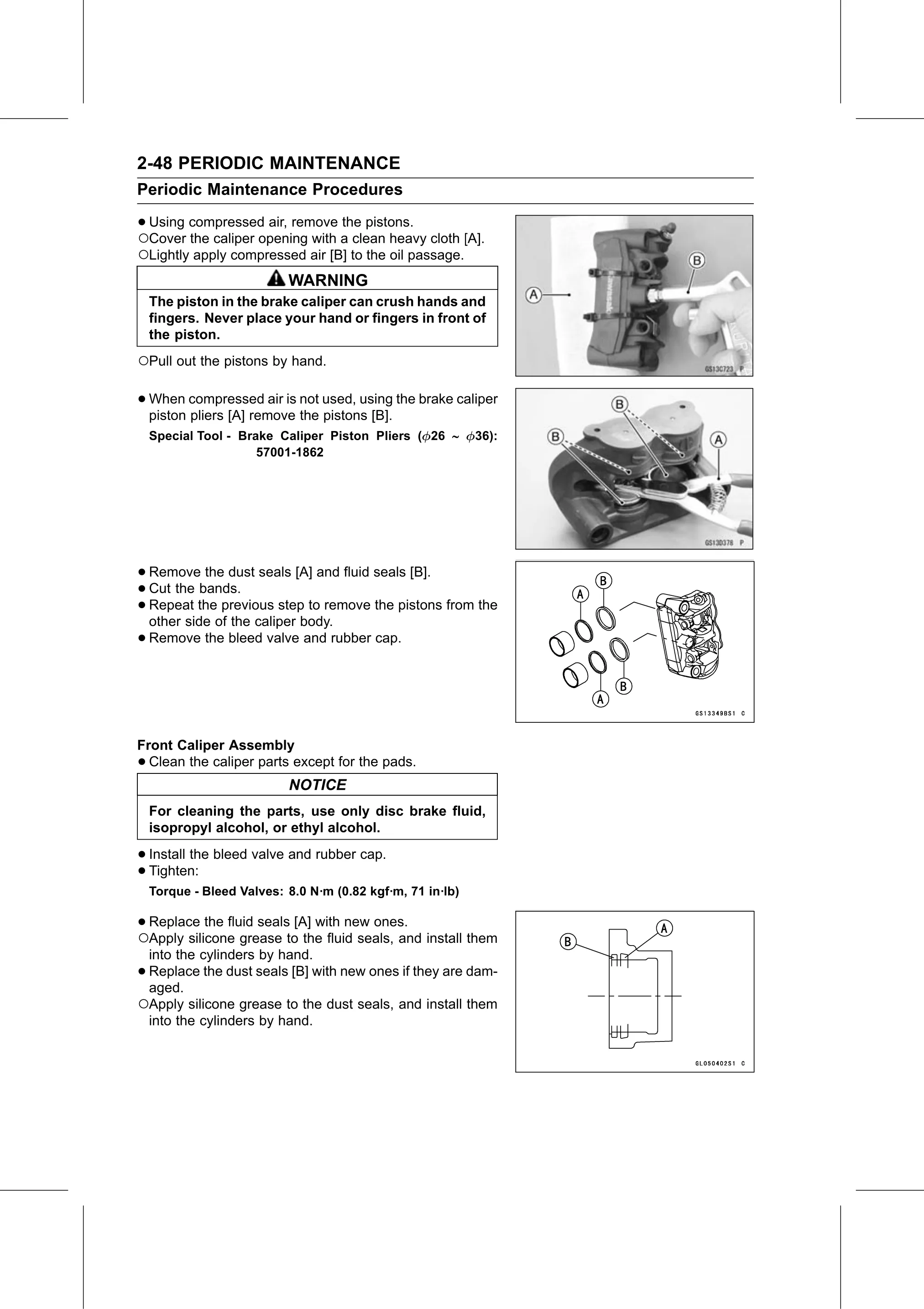 Service Manual (KLZ1000C) page 70 — Periodic Maintenance › Caliper Rubber Parts Replacement