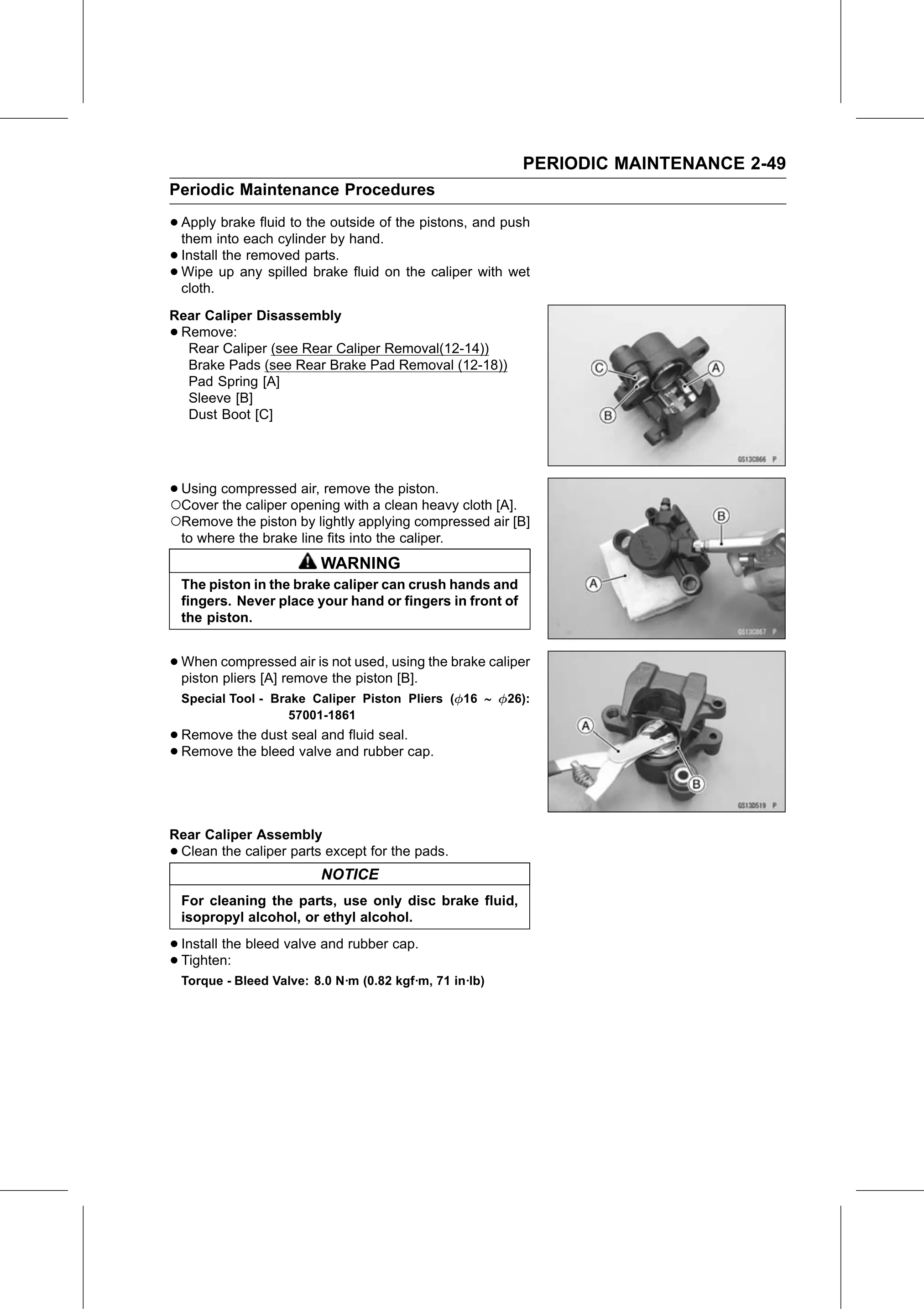 Service Manual (KLZ1000C) page 71 — Periodic Maintenance › Caliper Rubber Parts Replacement