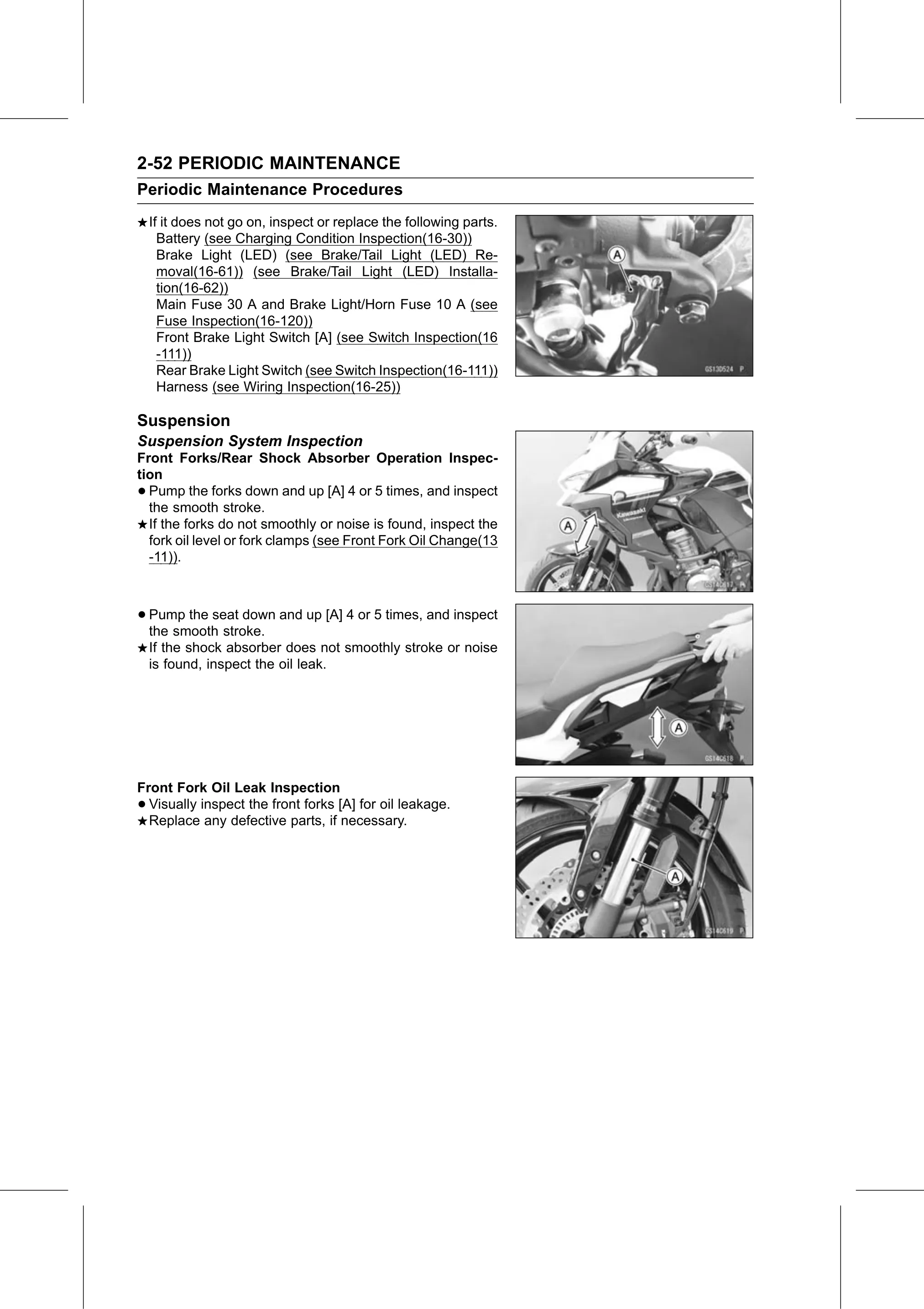Service Manual (KLZ1000C) page 74 — Periodic Maintenance › Suspension System Inspection