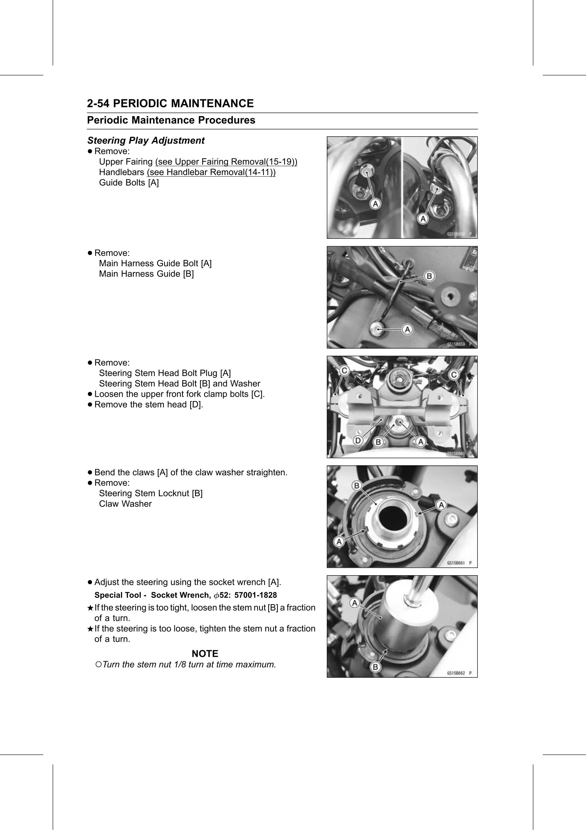 Service Manual (KLZ1000C) page 76 — Periodic Maintenance › Steering Play Adjustment