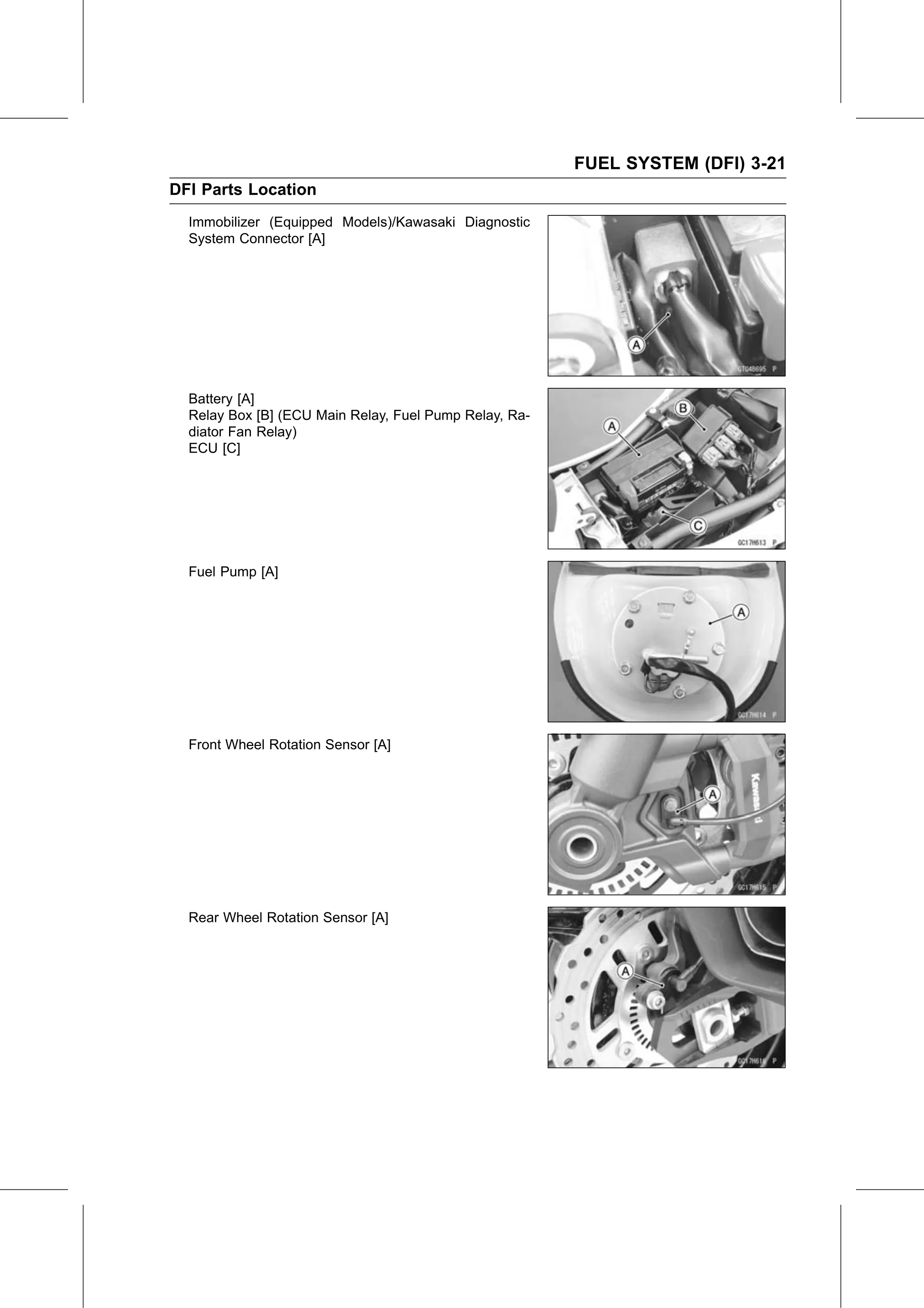 Service Manual (KLZ1000C) page 105 — Fuel System (DFI) › DFI Parts Location
