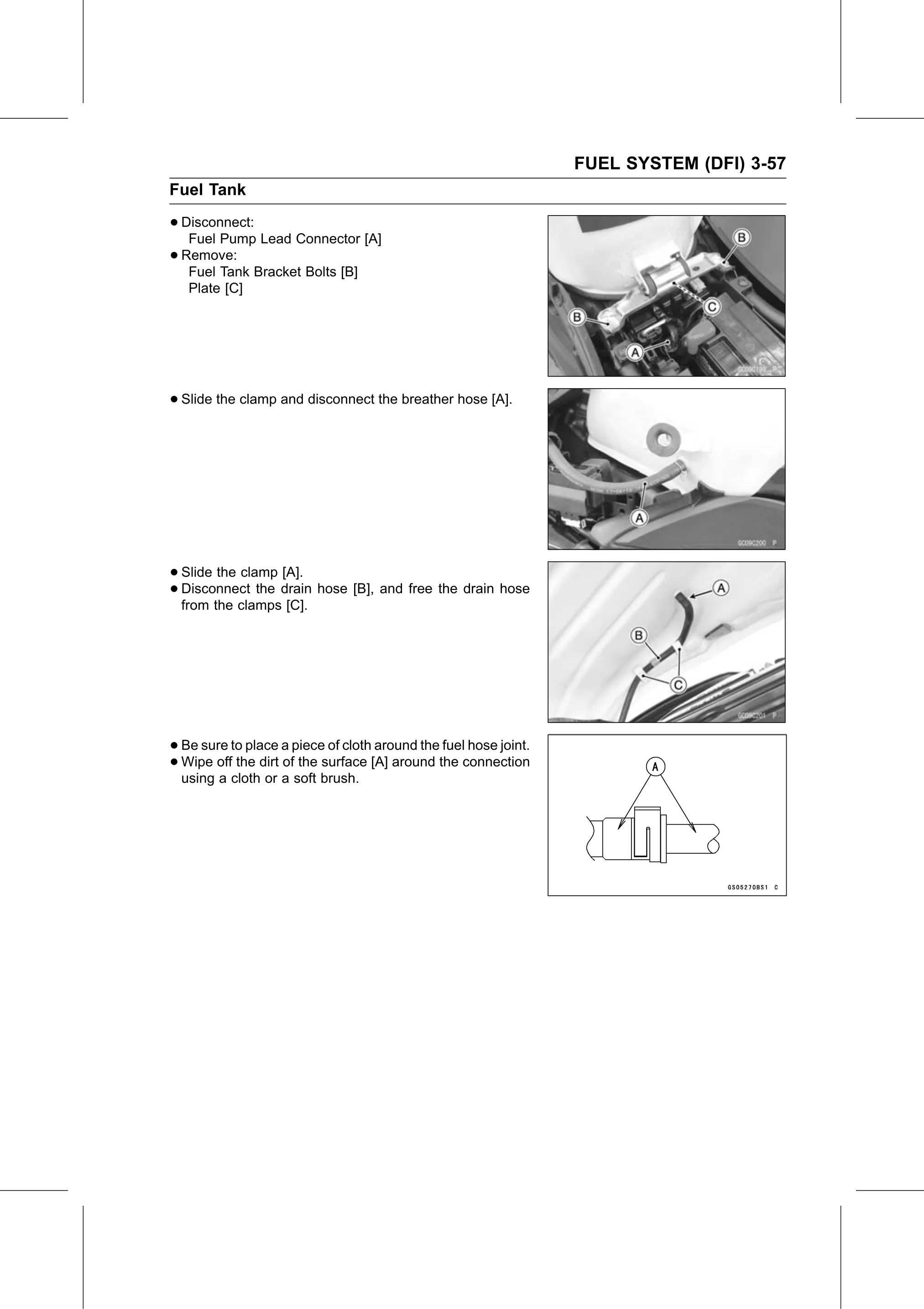 Service Manual (KLZ1000C) page 141 — Fuel System (DFI) › Fuel Tank Removal