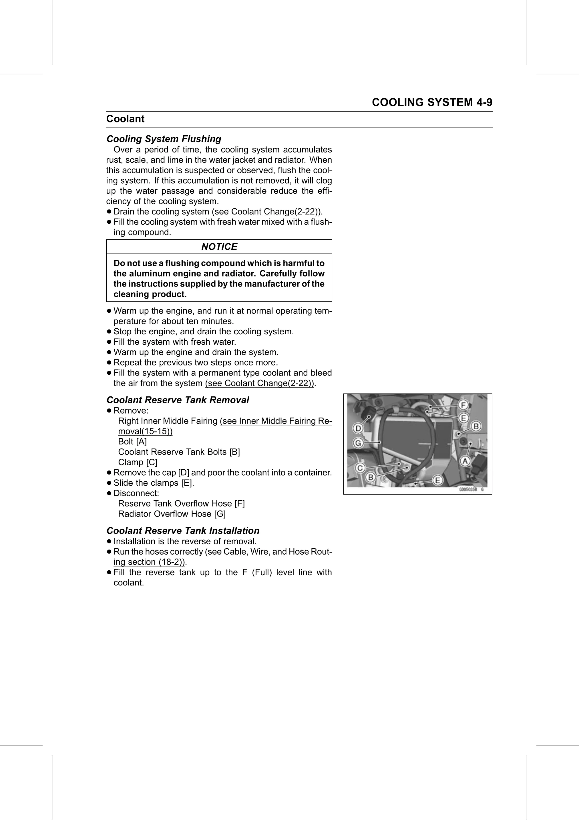 Service Manual (KLZ1000C) page 155 — Cooling System › Coolant Reserve Tank Installation