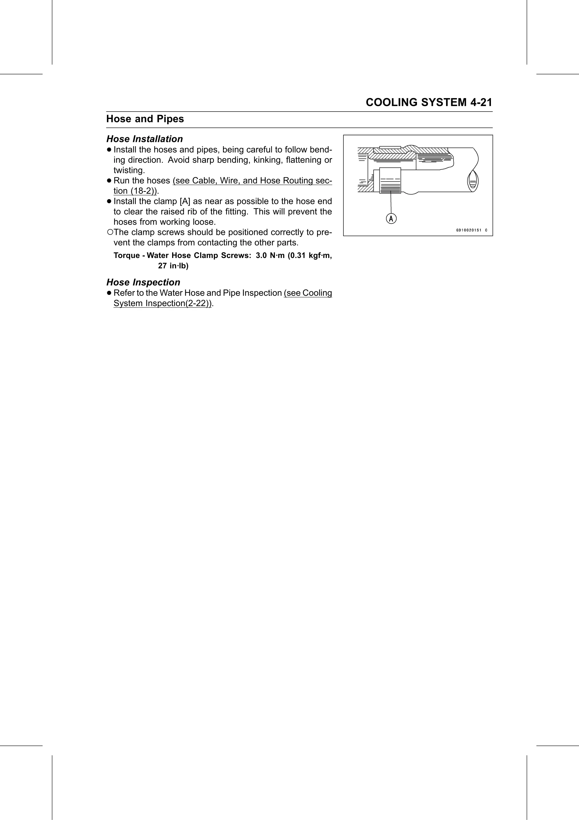 Service Manual (KLZ1000C) page 167 — Cooling System › Hose Inspection