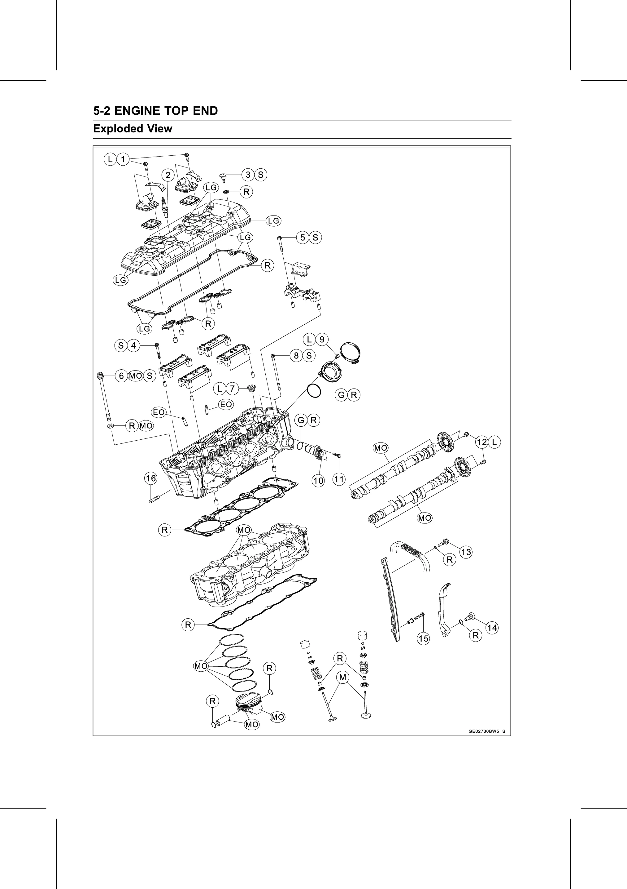 Service Manual (KLZ1000C) page 170 — Engine Top End › Exploded View