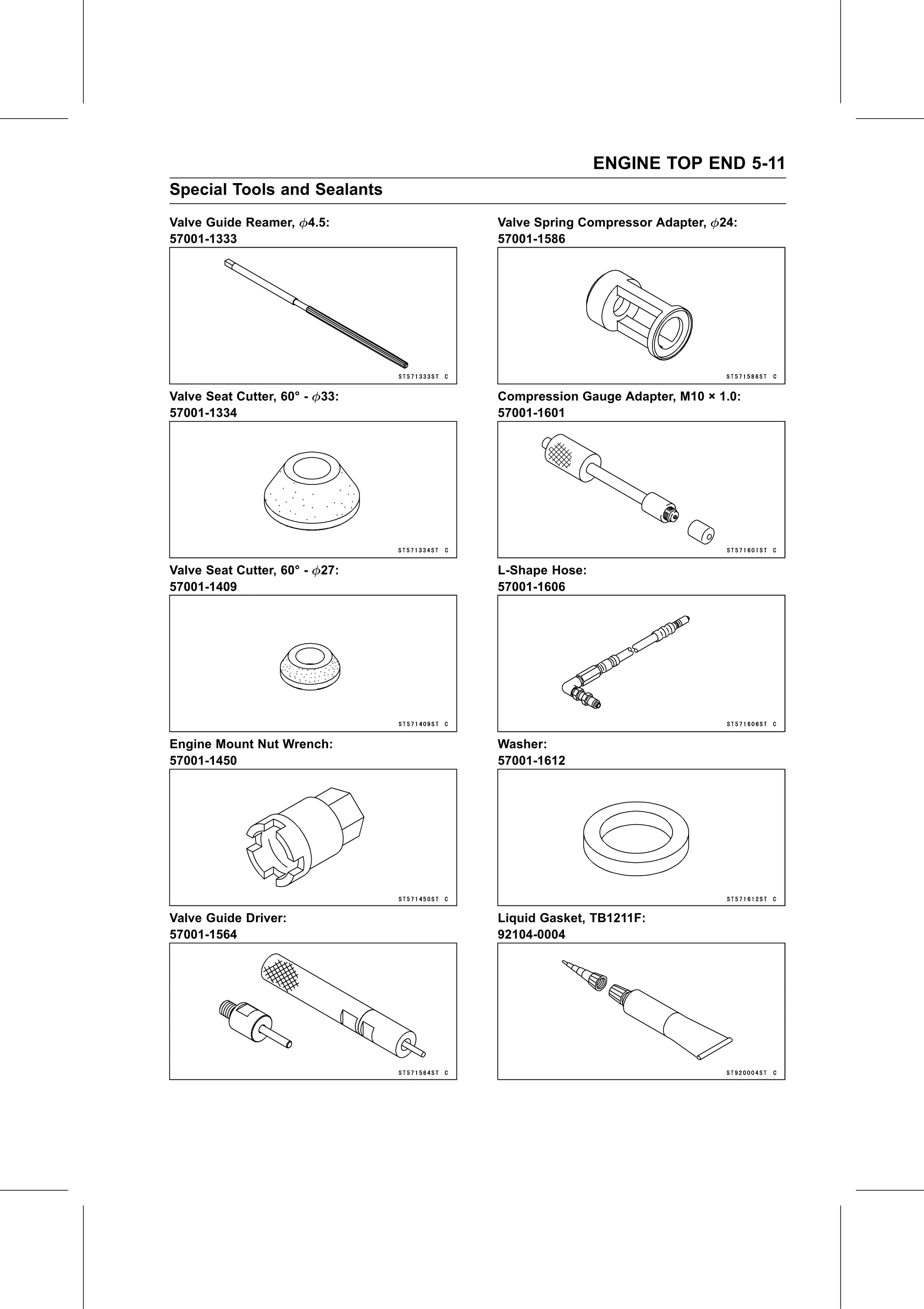 Service Manual (KLZ1000C) page 179 — Engine Top End › Special Tools and Sealants