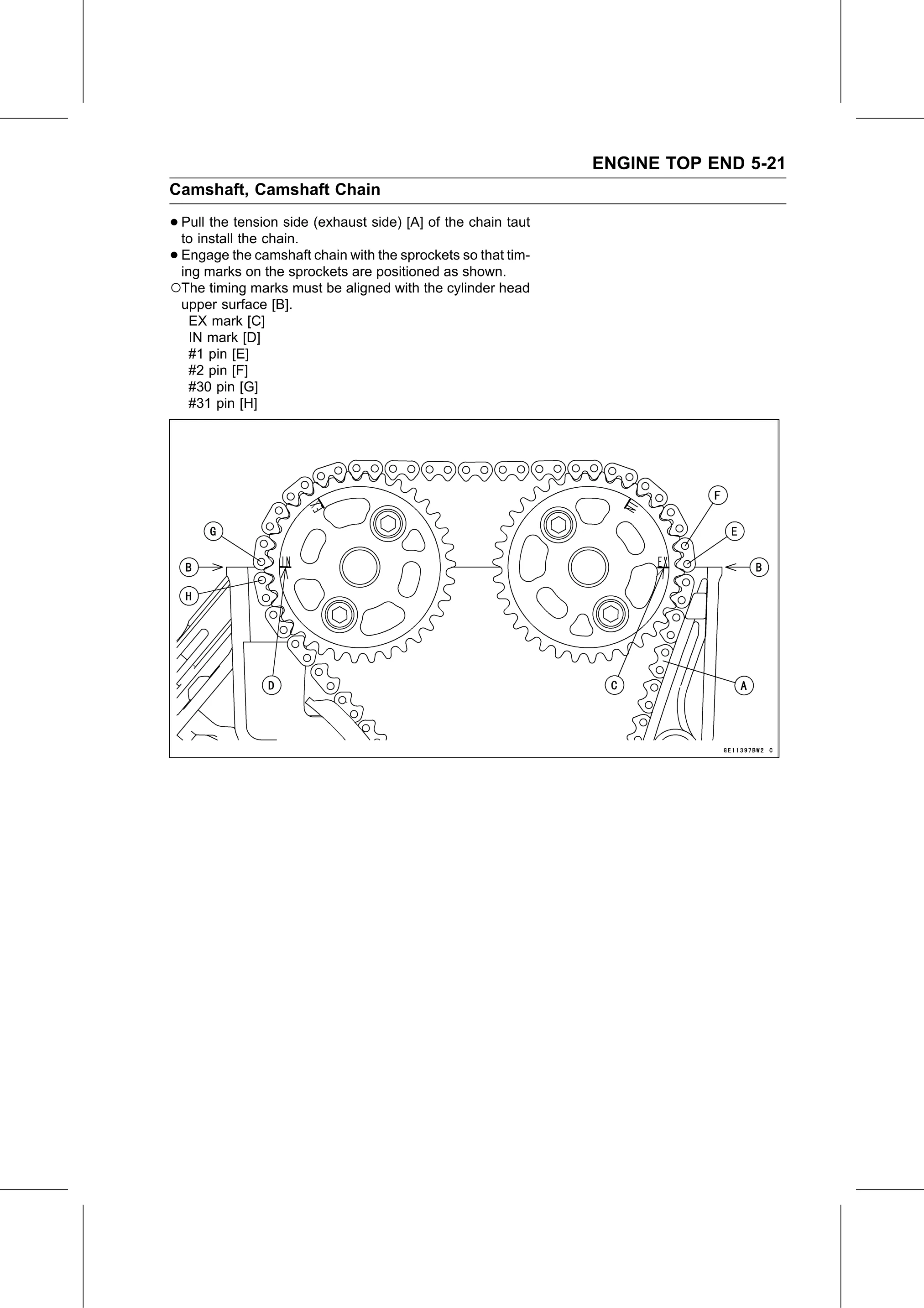 Service Manual (KLZ1000C) page 189 — Engine Top End › Camshaft Installation