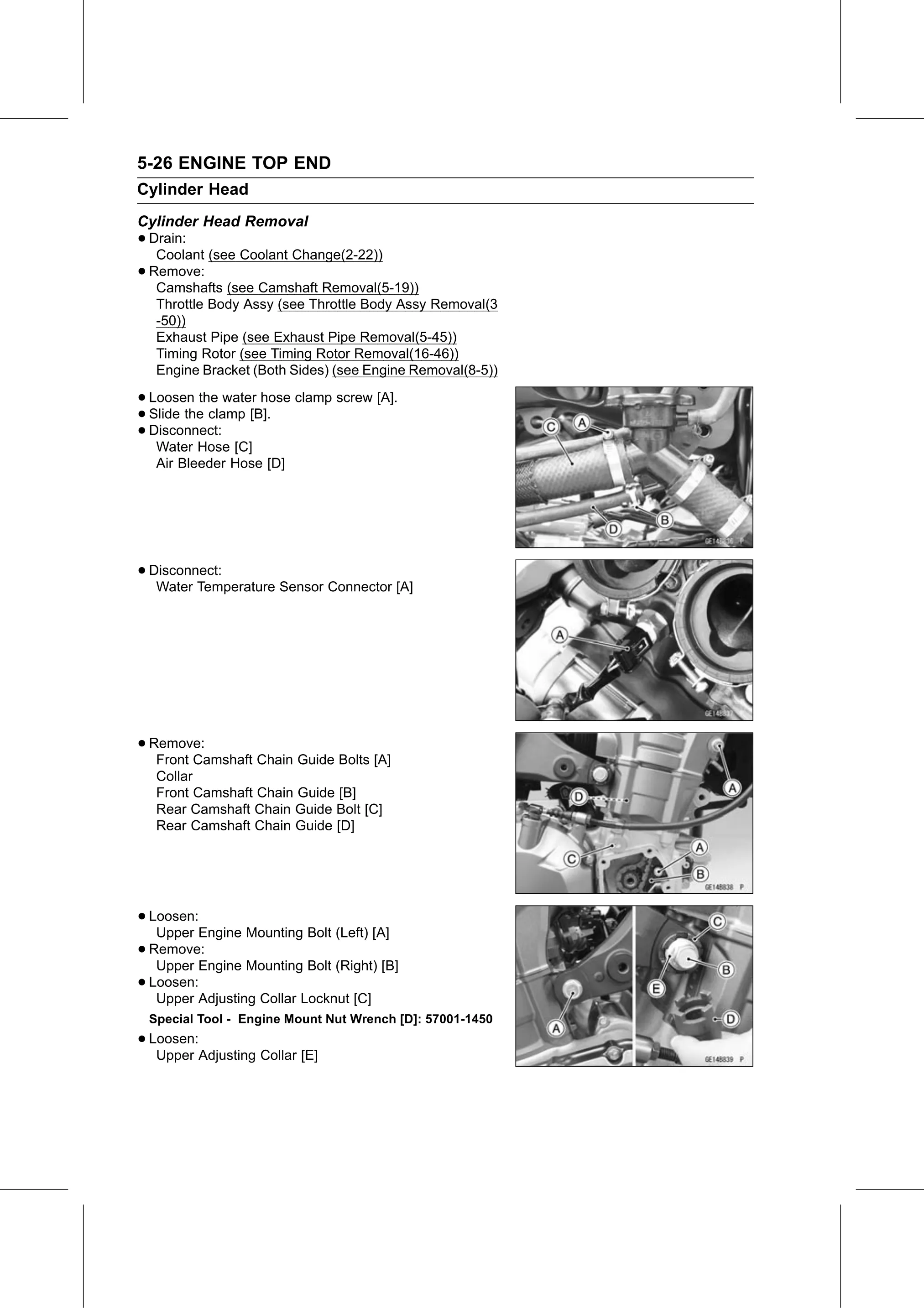 Service Manual (KLZ1000C) page 194 — Engine Top End › Cylinder Head Removal