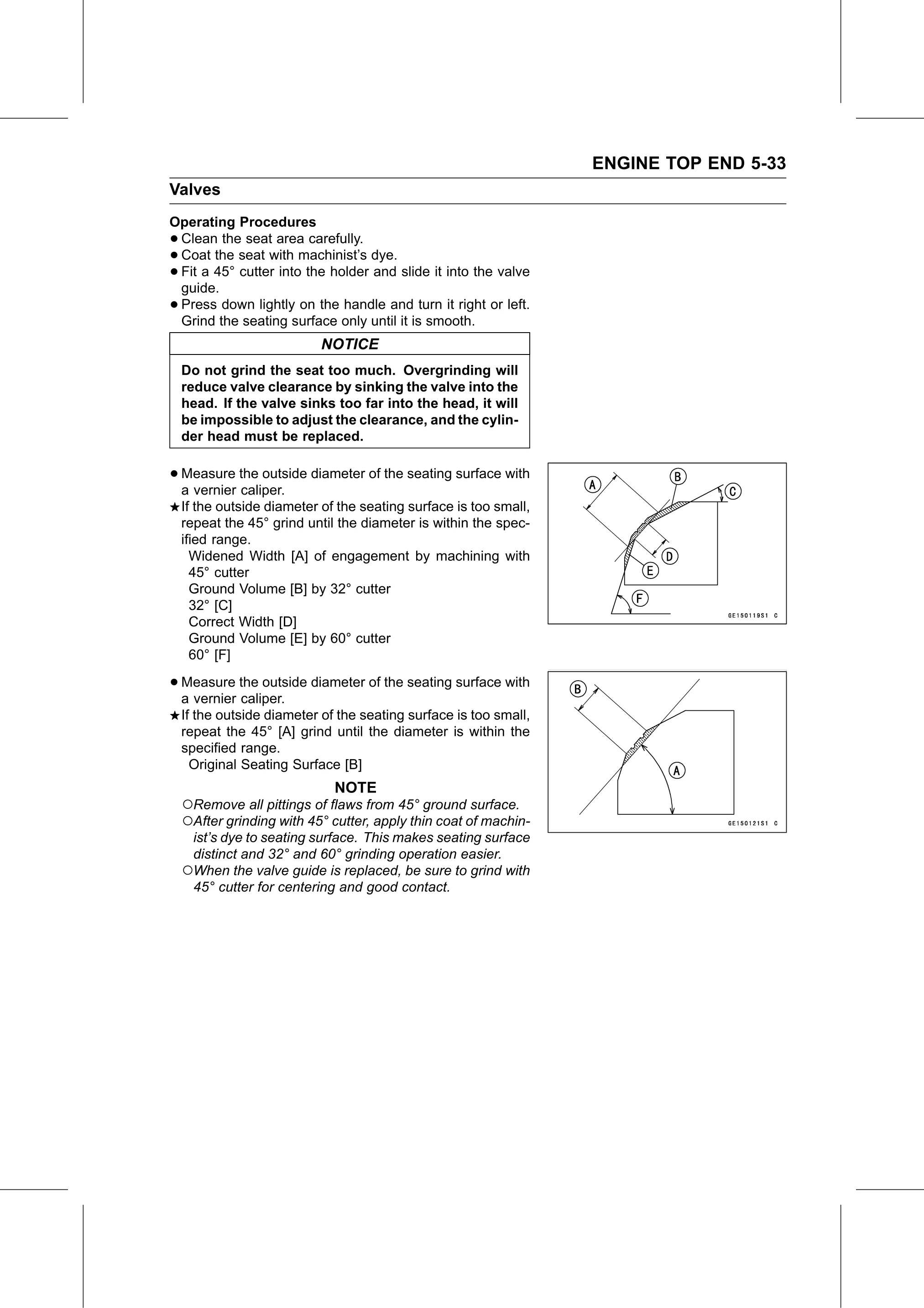 Service Manual (KLZ1000C) page 201 — Engine Top End › Valve Seat Repair