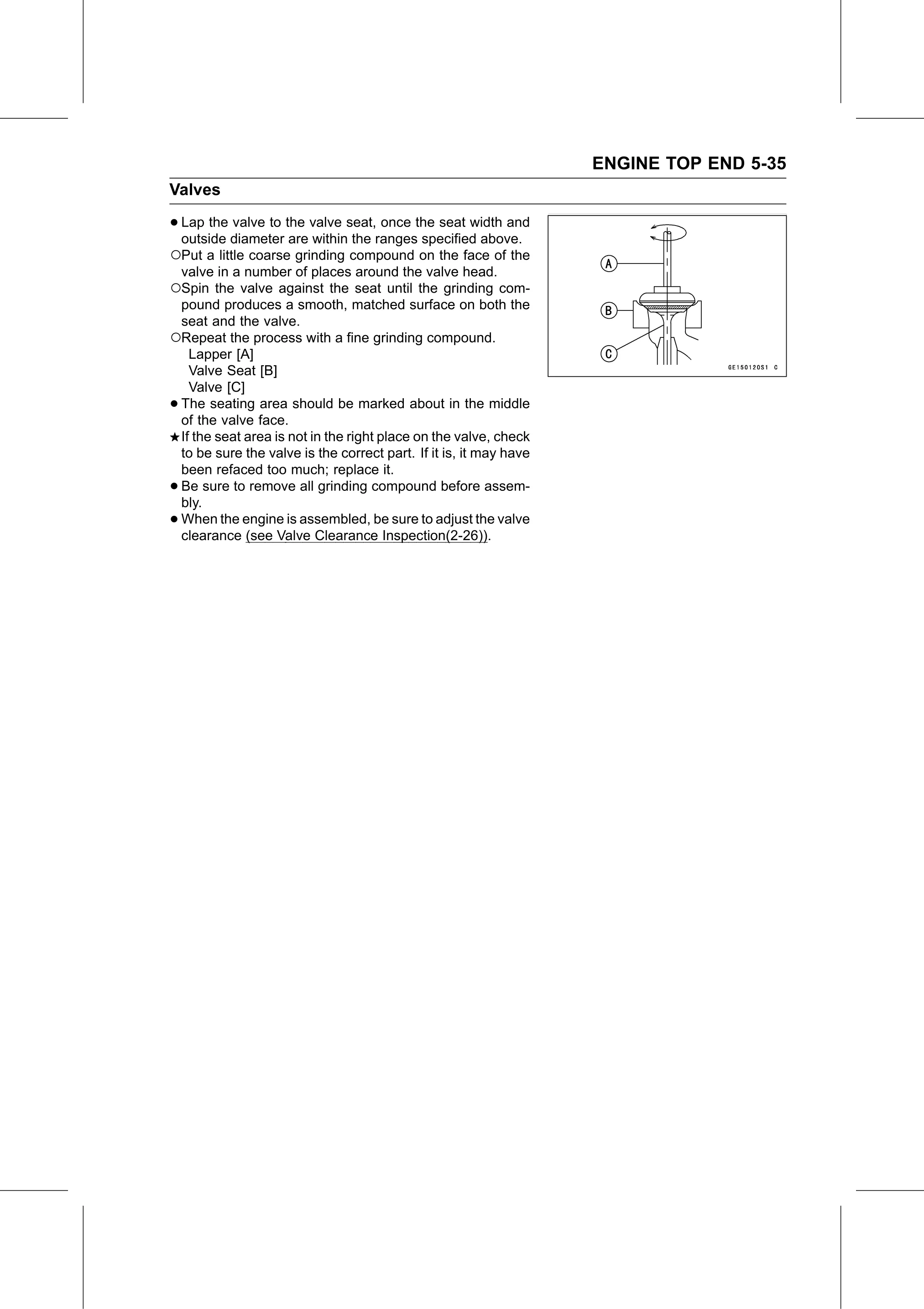 Service Manual (KLZ1000C) page 203 — Engine Top End › Valve Seat Repair