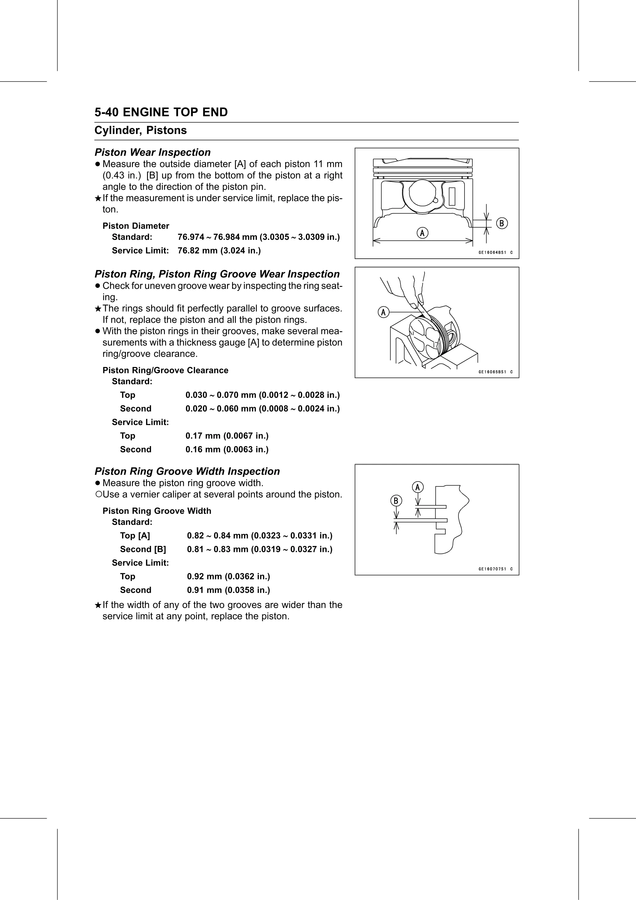 Service Manual (KLZ1000C) page 208 — Engine Top End › Piston Ring Groove Width Inspection