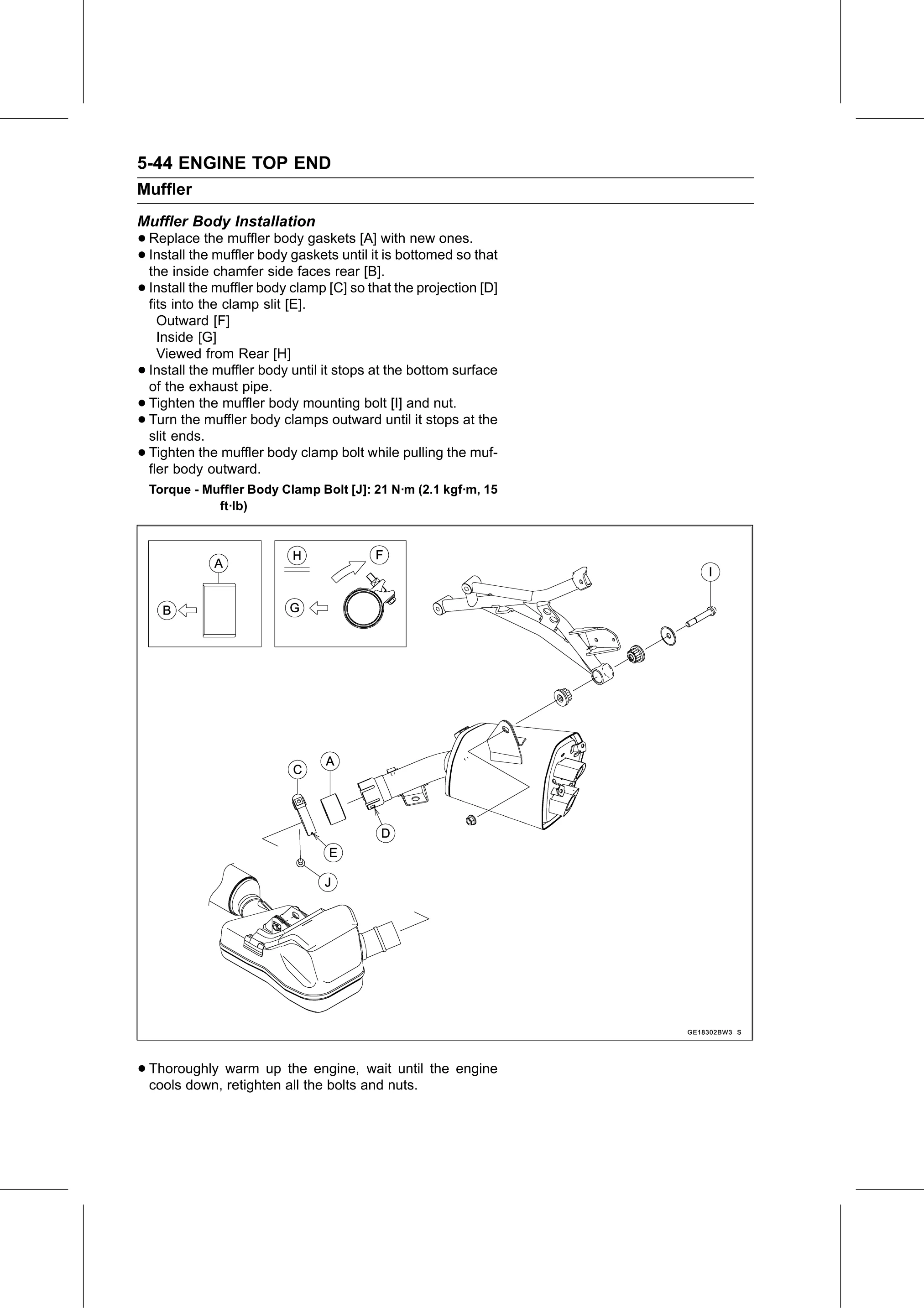 Service Manual (KLZ1000C) page 212 — Engine Top End › Muffler Body Installation