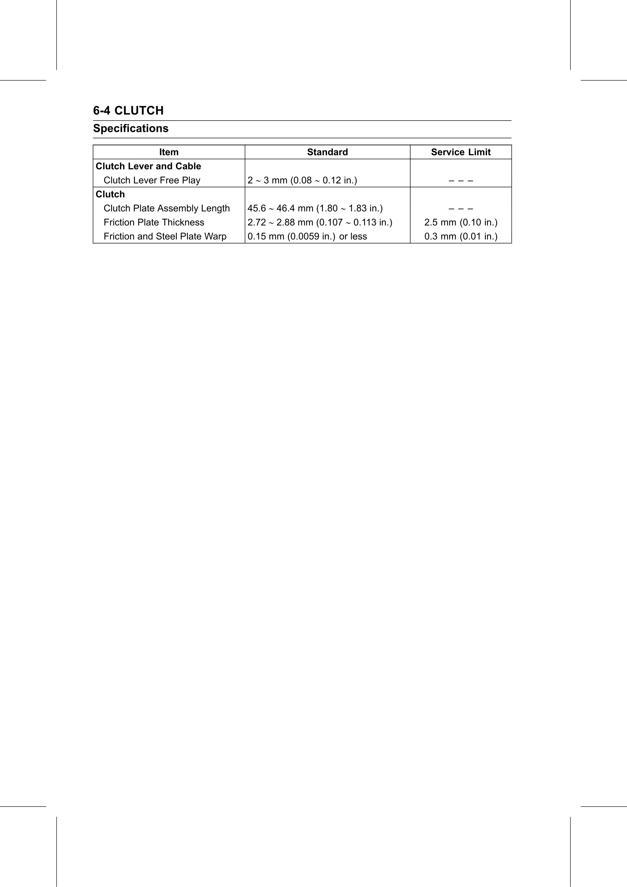 Service Manual (KLZ1000C) page 218 — Clutch › Specifications