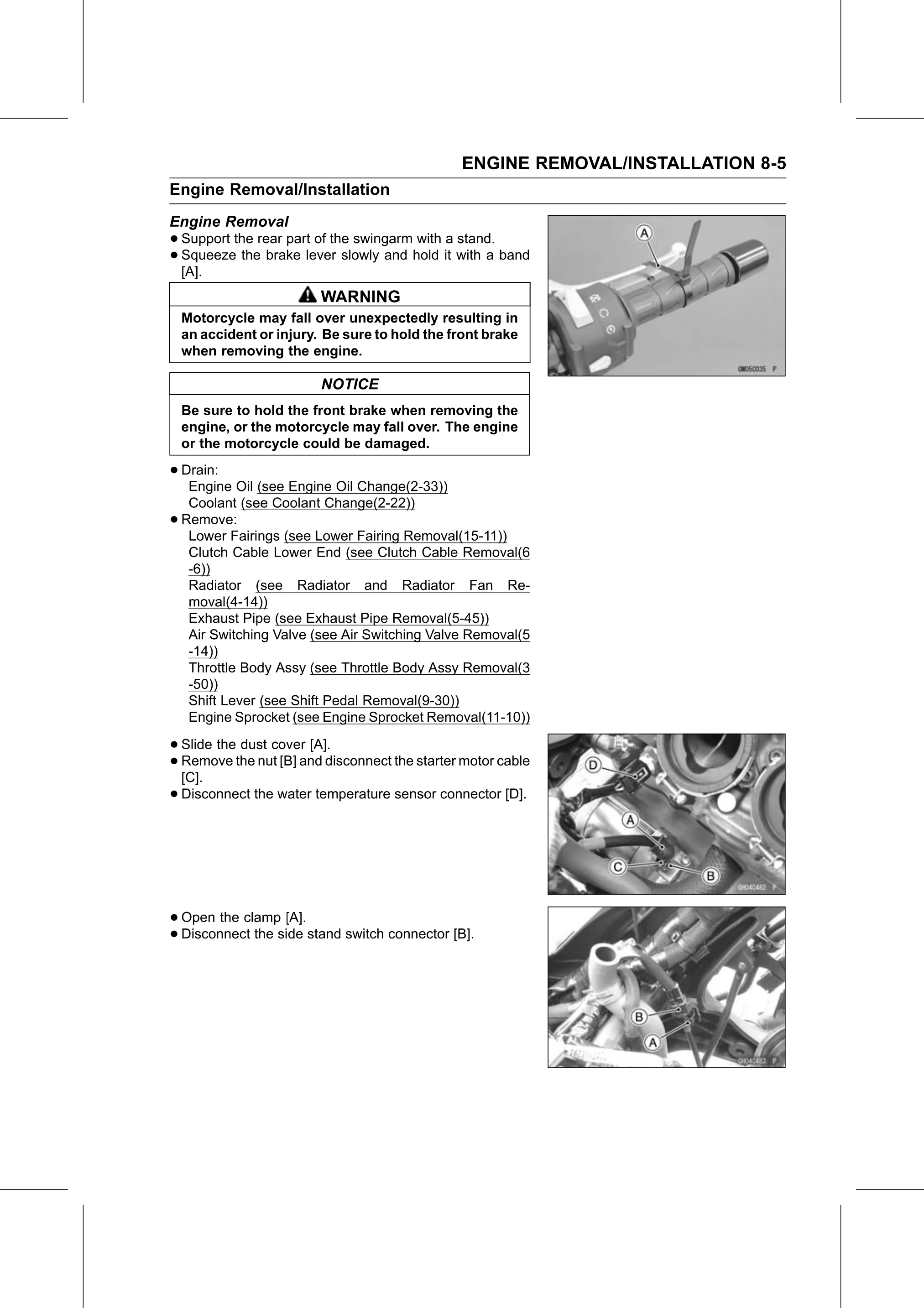Service Manual (KLZ1000C) page 257 — Engine Removal/Installation › Engine Removal