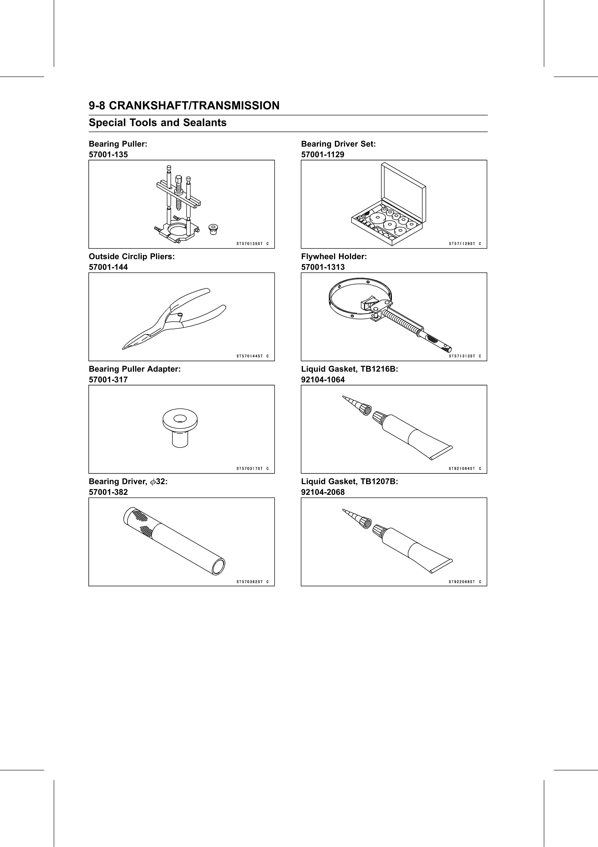 Service Manual (KLZ1000C) page 272 — Crankshaft/Transmission › Special Tools and Sealants
