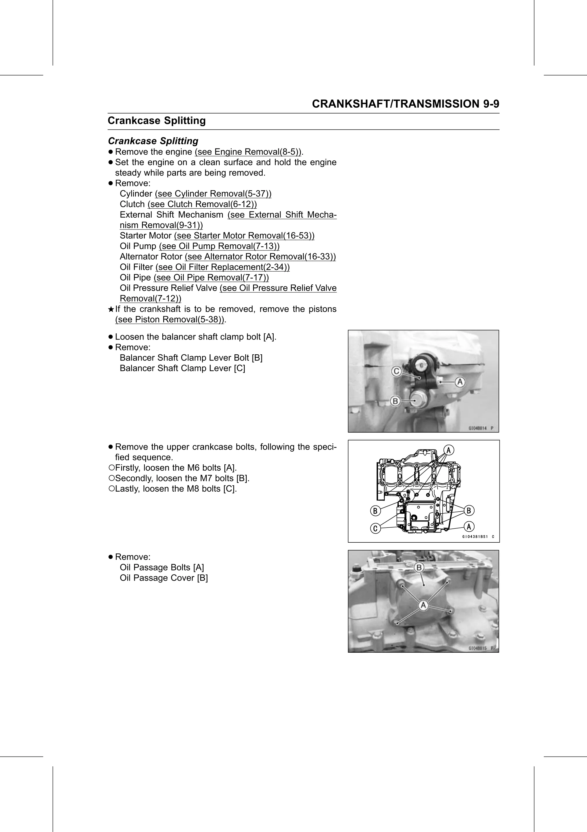 Service Manual (KLZ1000C) page 273 — Crankshaft/Transmission › Crankcase Splitting