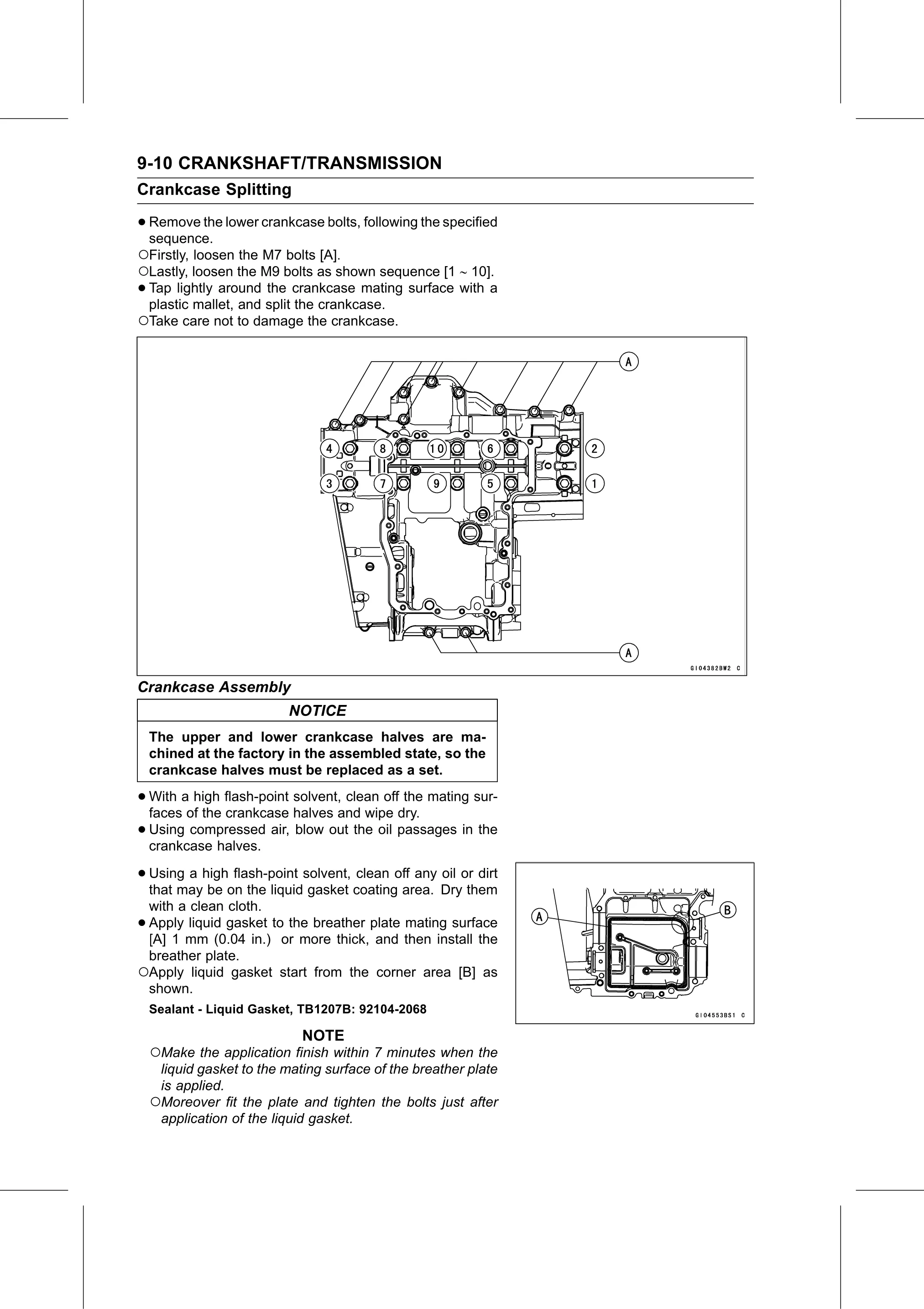 Service Manual (KLZ1000C) page 274 — Crankshaft/Transmission › Crankcase Assembly