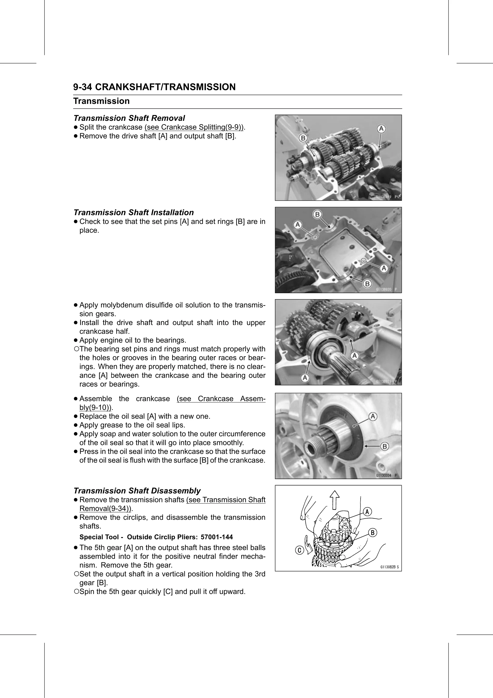 Service Manual (KLZ1000C) page 298 — Crankshaft/Transmission › Transmission Shaft Disassembly