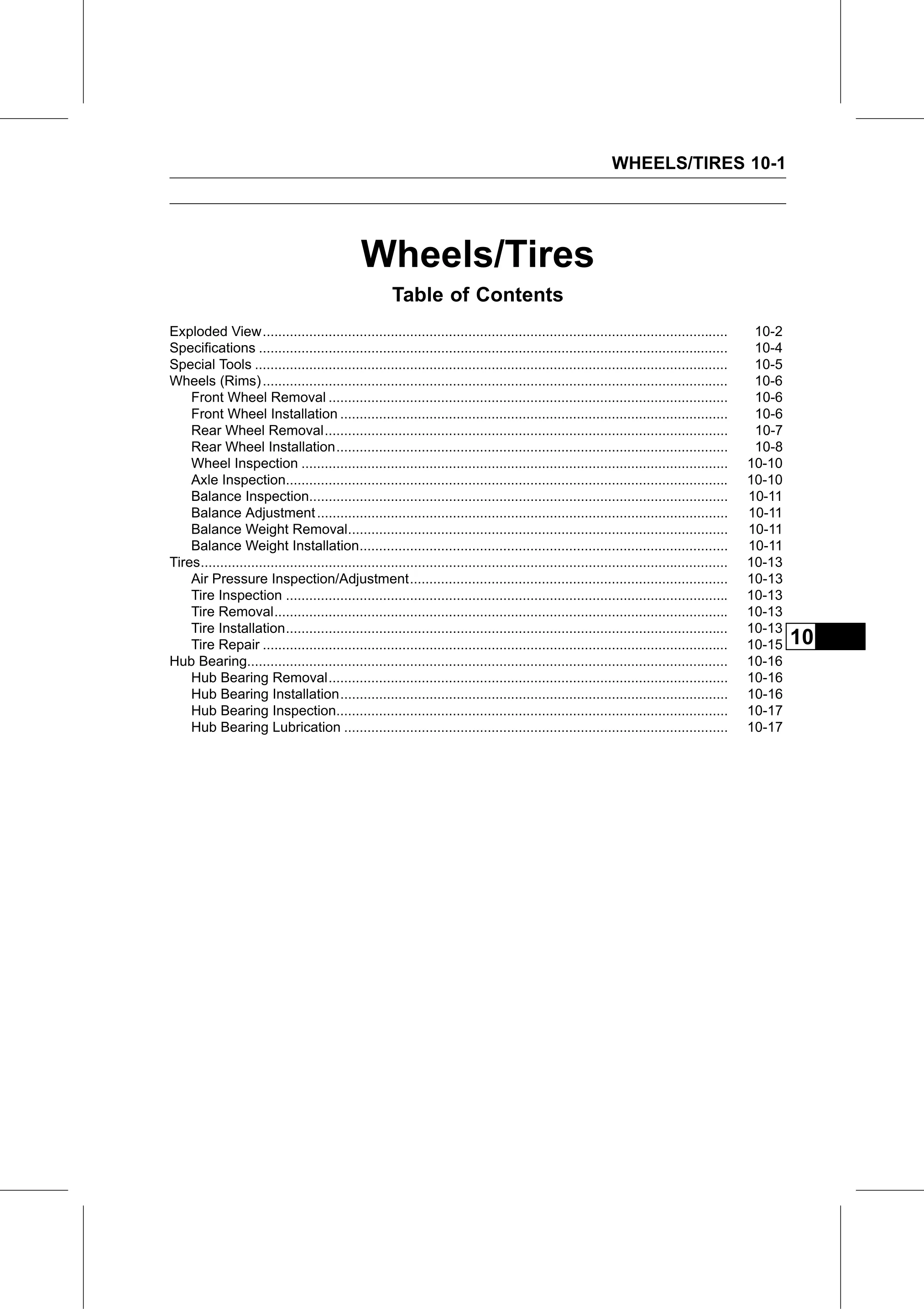 Service Manual (KLZ1000C) page 309 — Wheels/Tires