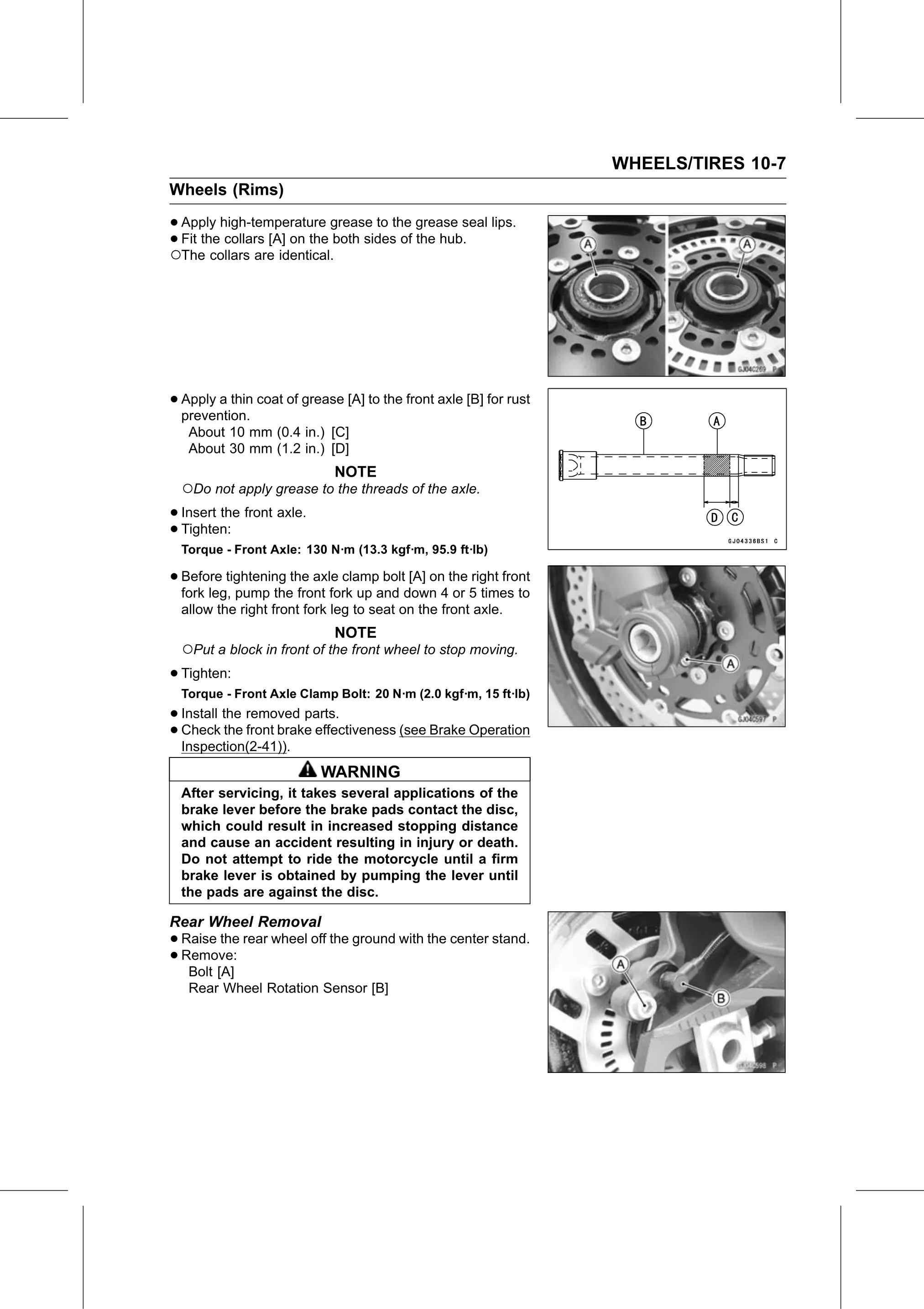 Service Manual (KLZ1000C) page 315 — Wheels/Tires › Rear Wheel Removal