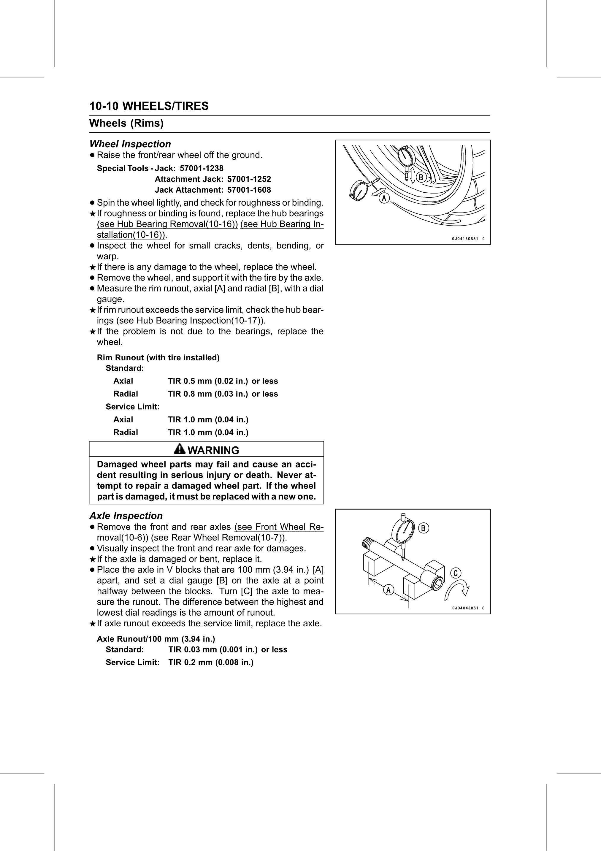 Service Manual (KLZ1000C) page 318 — Wheels/Tires › Axle Inspection