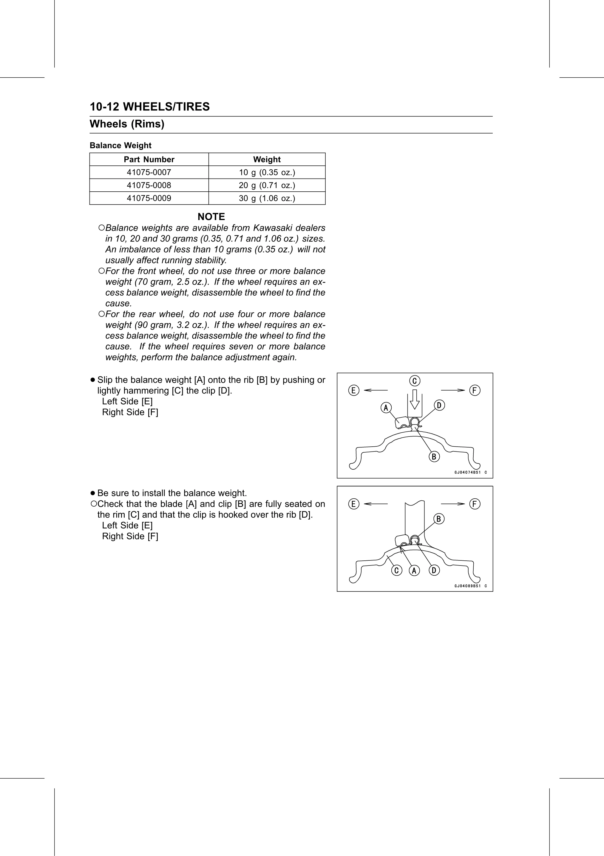 Service Manual (KLZ1000C) page 320 — Wheels/Tires › Balance Weight Installation