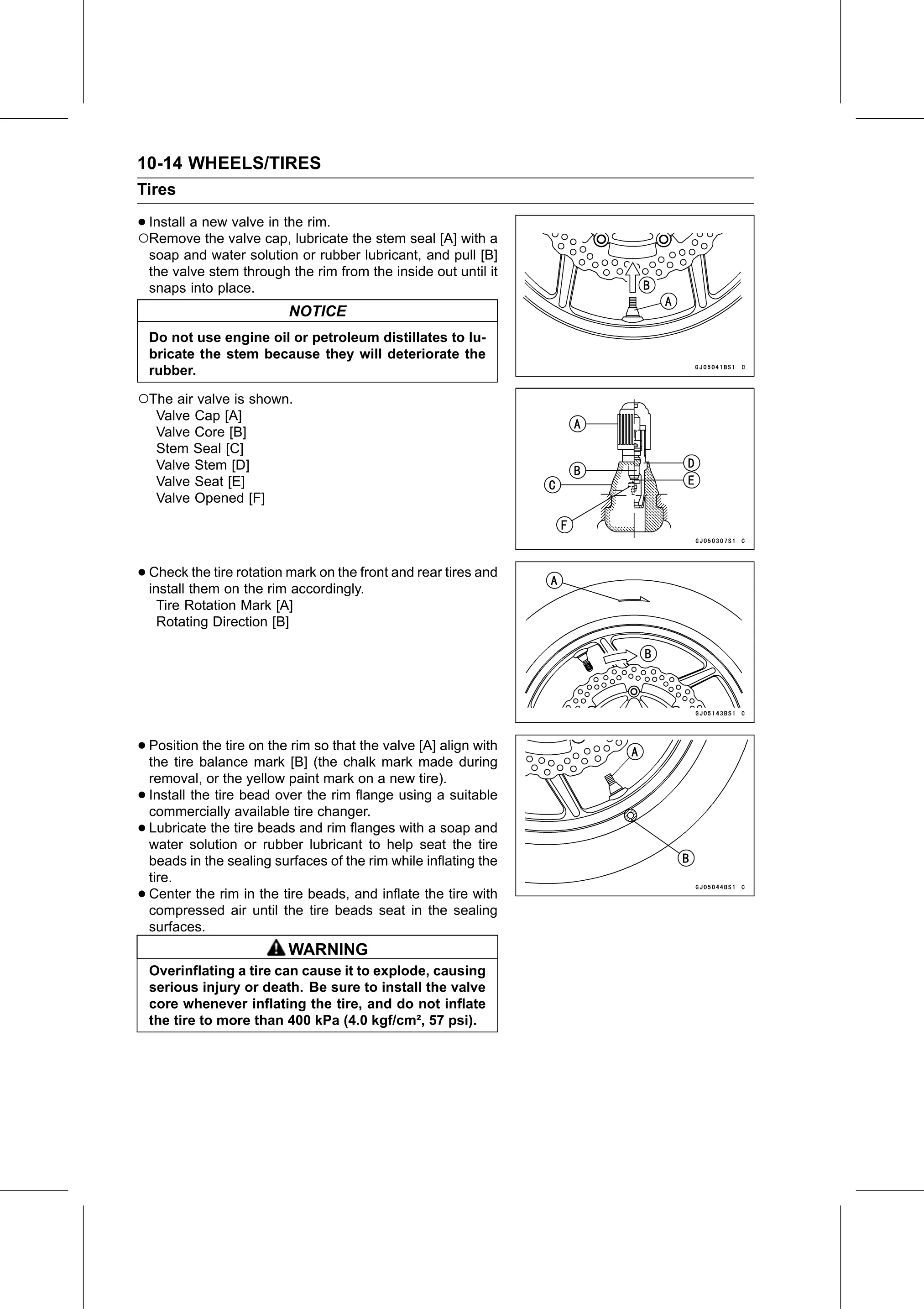 Service Manual (KLZ1000C) page 322 — Wheels/Tires › Tire Installation