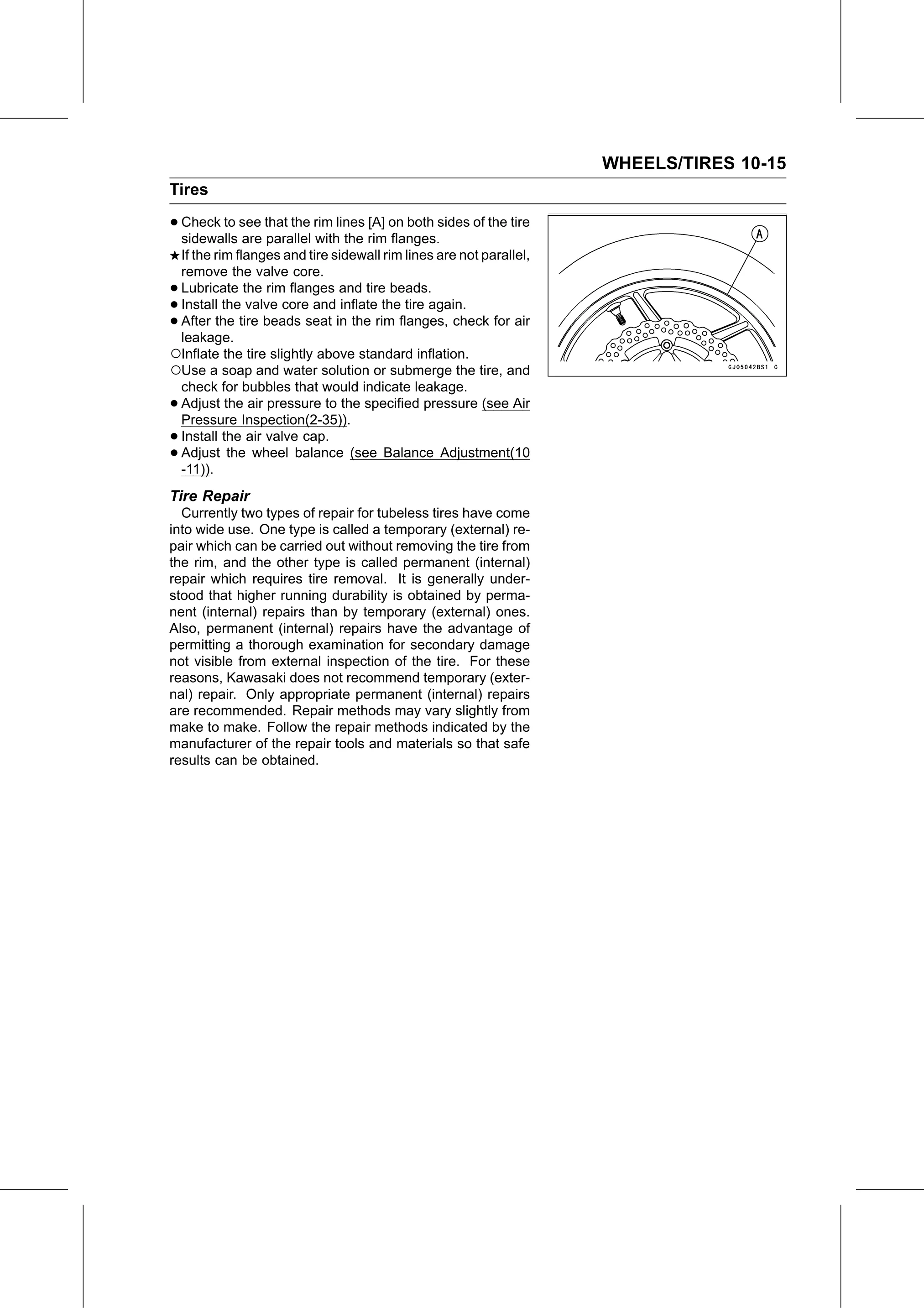 Service Manual (KLZ1000C) page 323 — Wheels/Tires › Tire Repair