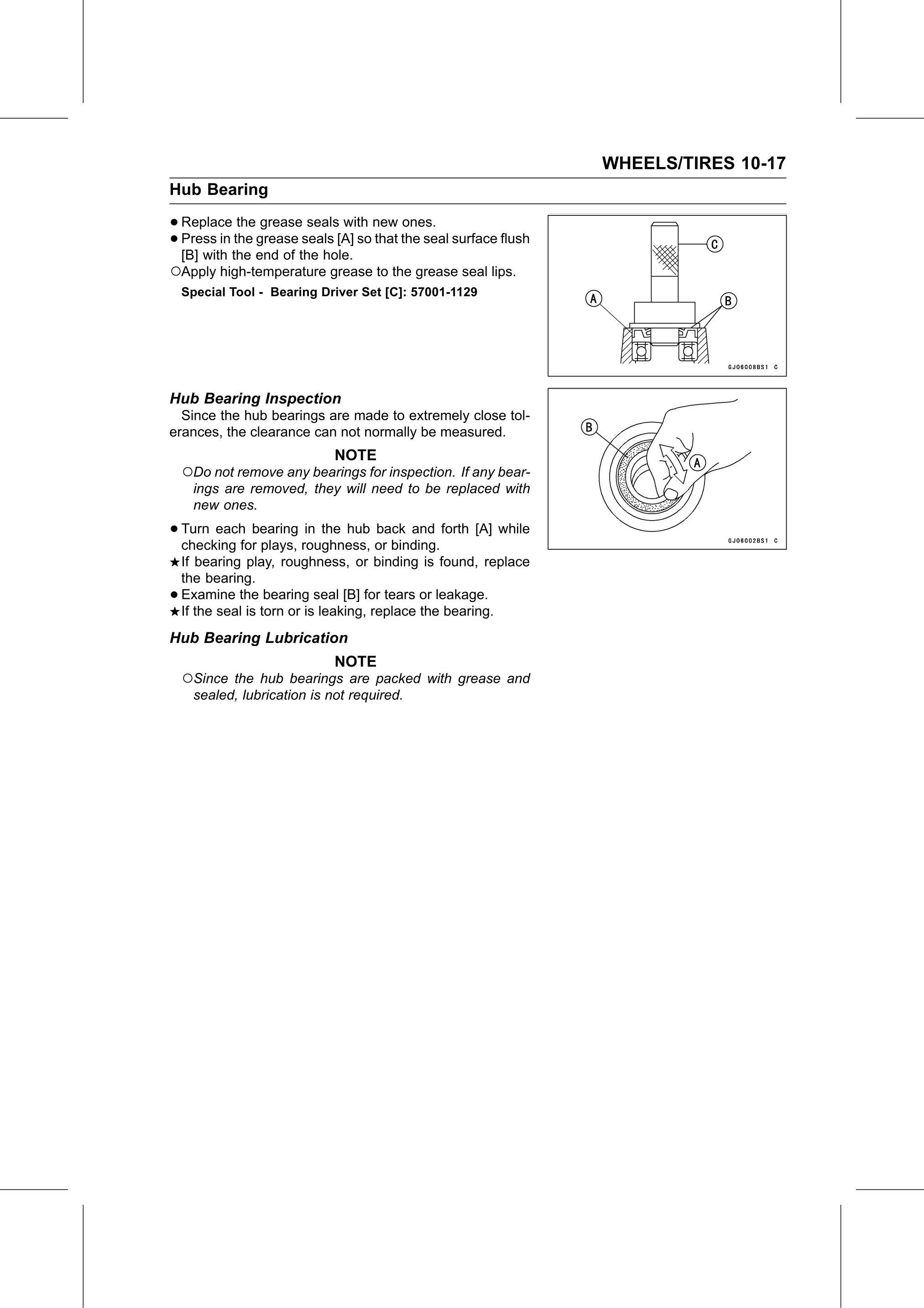 Service Manual (KLZ1000C) page 325 — Wheels/Tires › Hub Bearing Lubrication