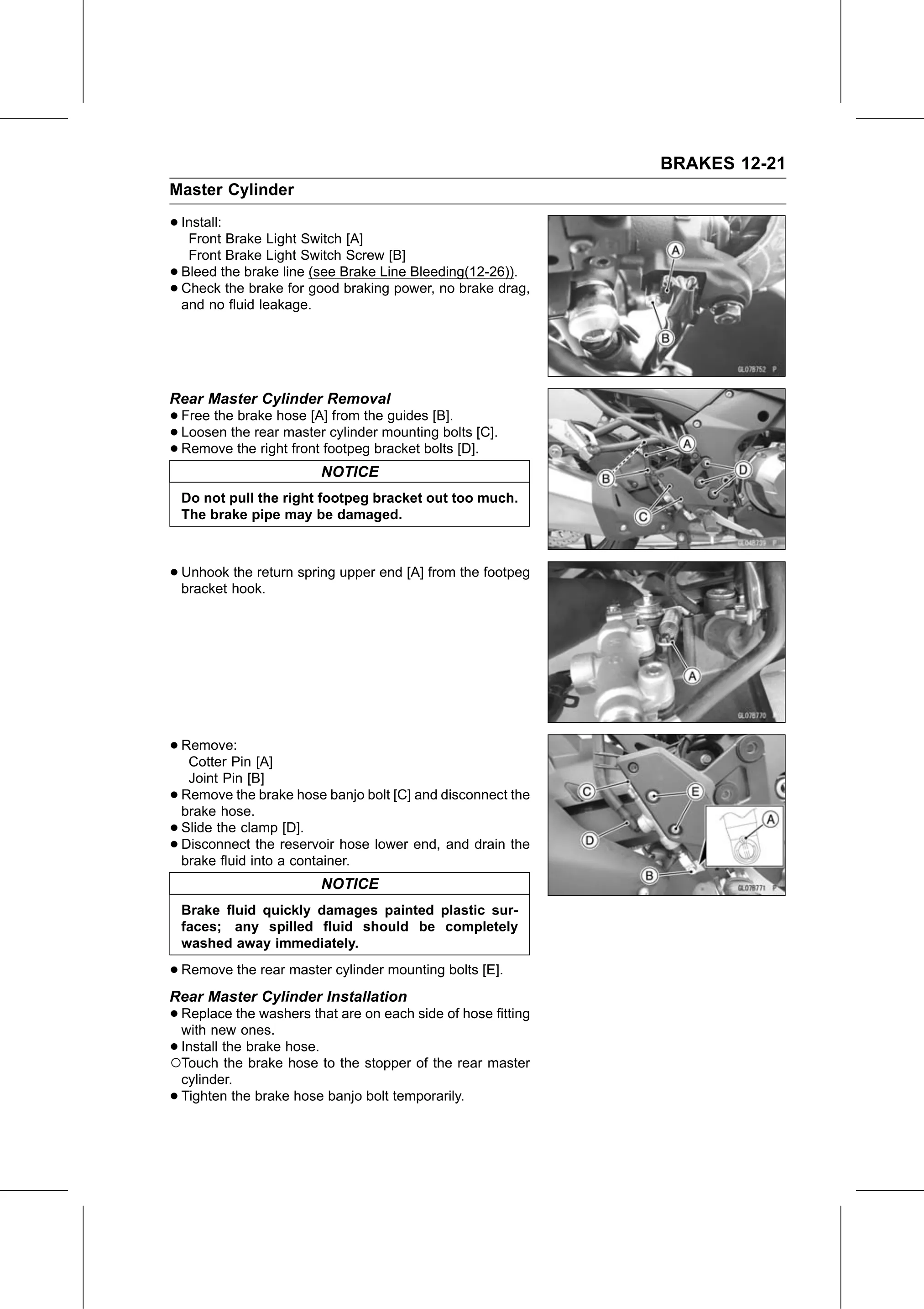 Service Manual (KLZ1000C) page 361 — Brakes › Rear Master Cylinder Installation