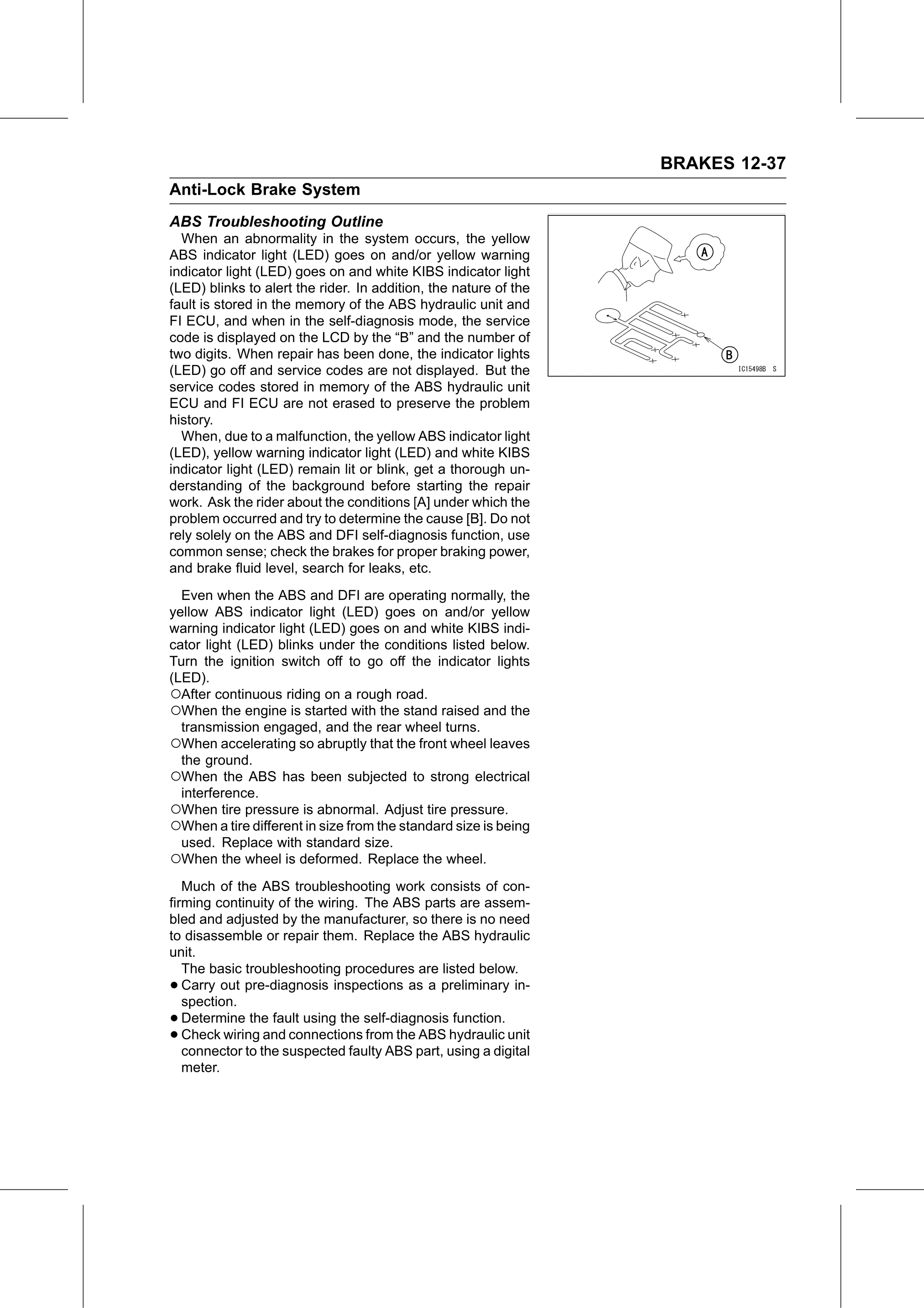 Service Manual (KLZ1000C) page 377 — Brakes › ABS Troubleshooting Outline