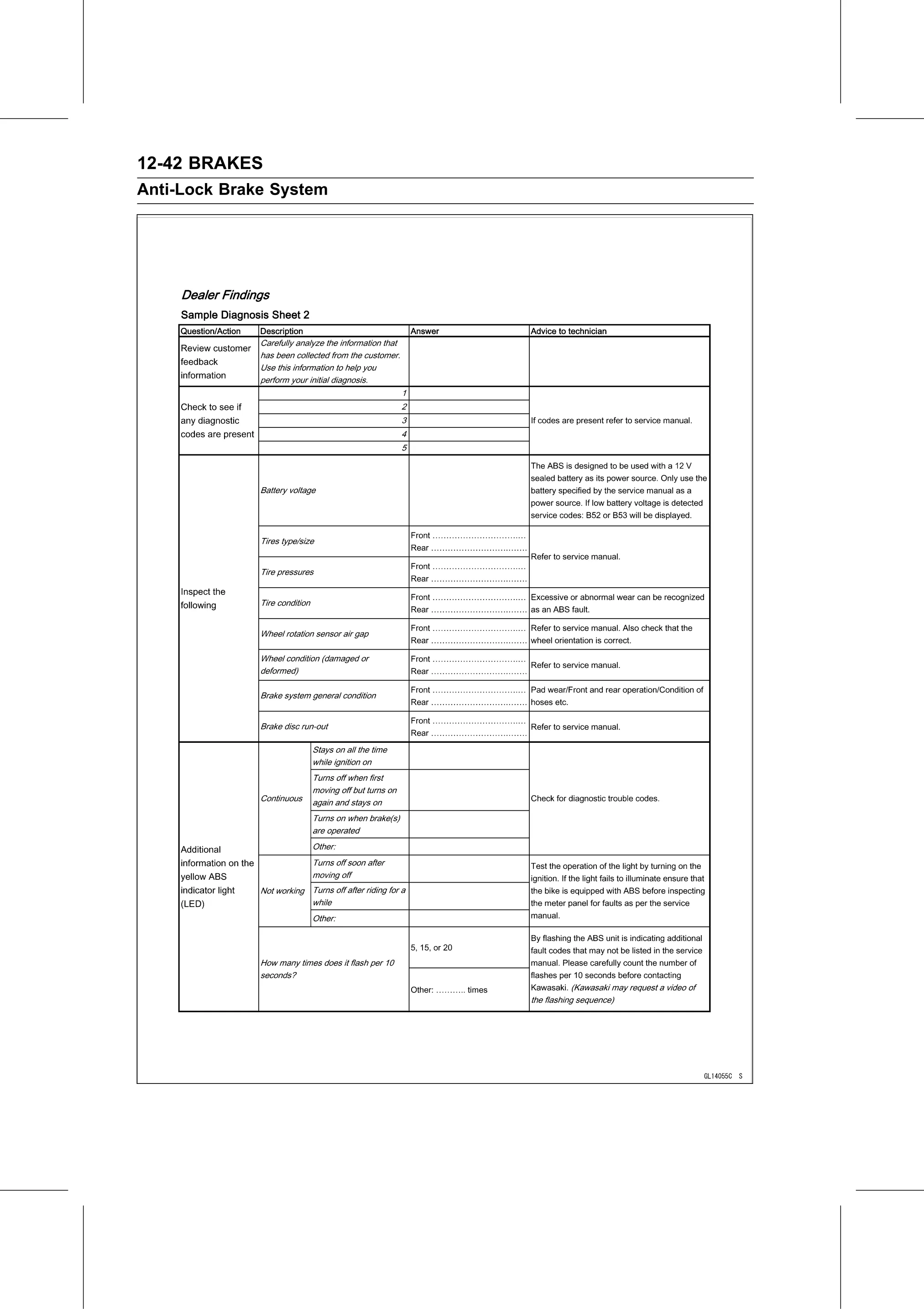 Service Manual (KLZ1000C) page 382 — Brakes › Inquiries to Rider