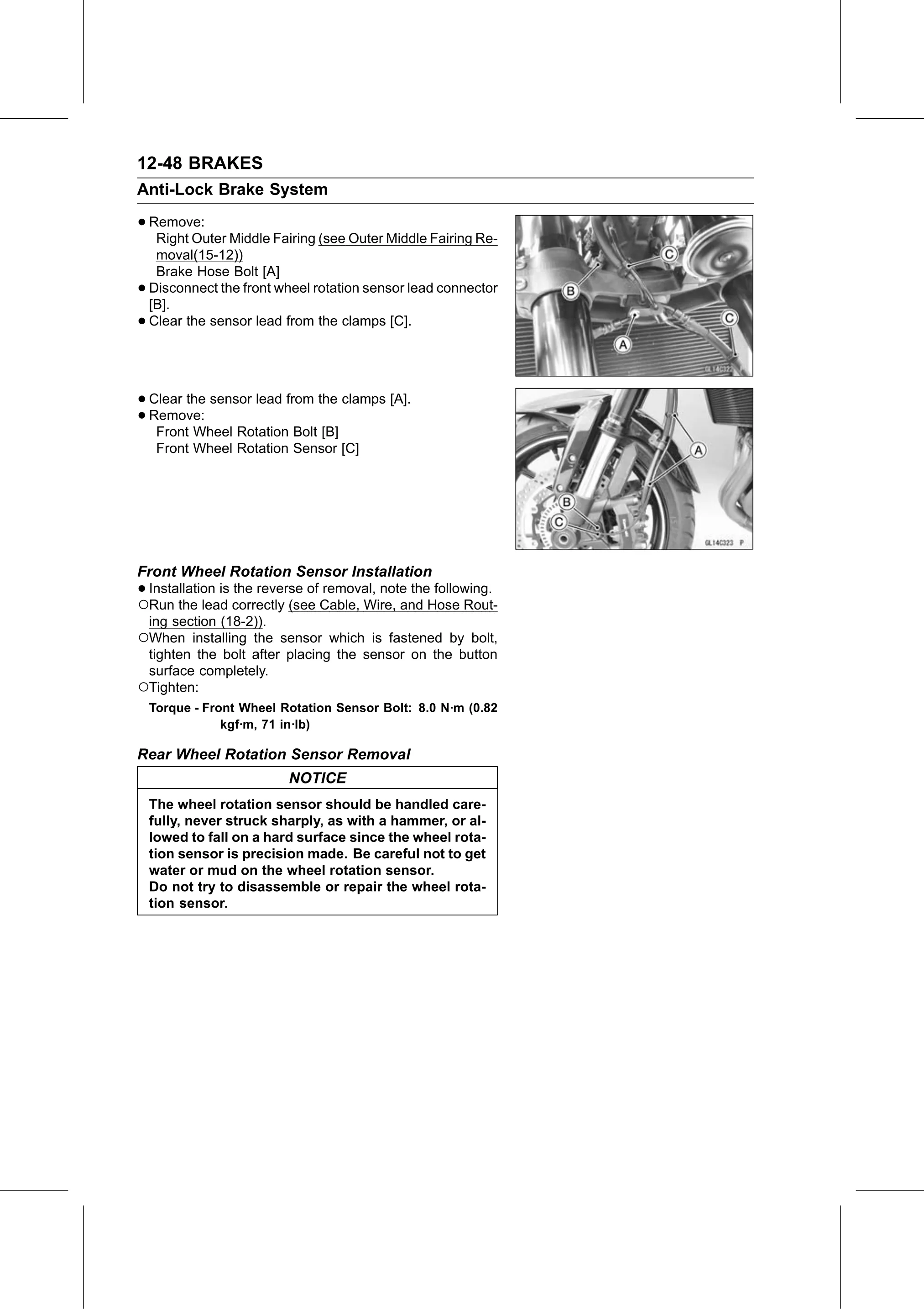 Service Manual (KLZ1000C) page 388 — Brakes › Rear Wheel Rotation Sensor Removal