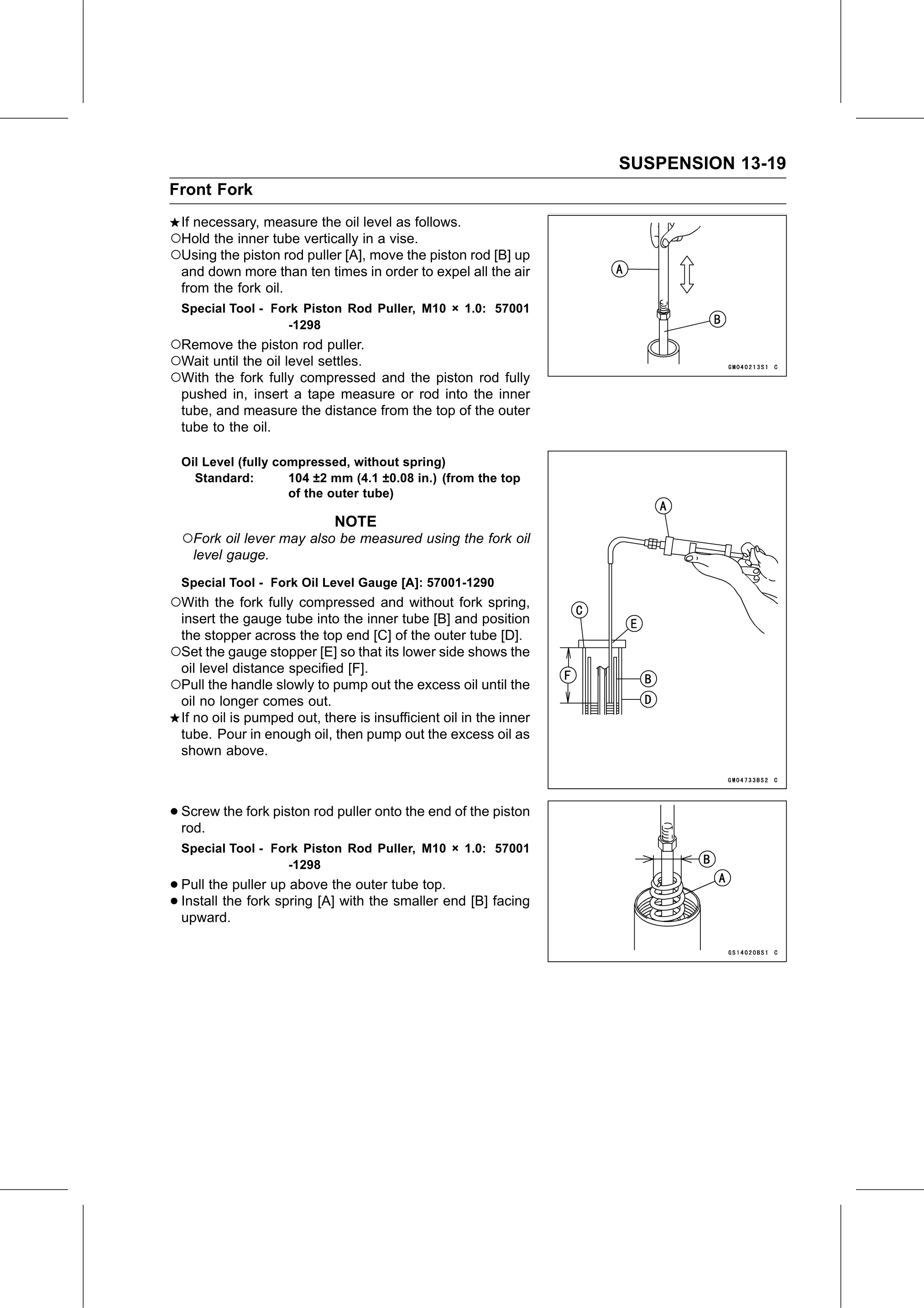 Service Manual (KLZ1000C) page 411 — Suspension › Front Fork Oil Change