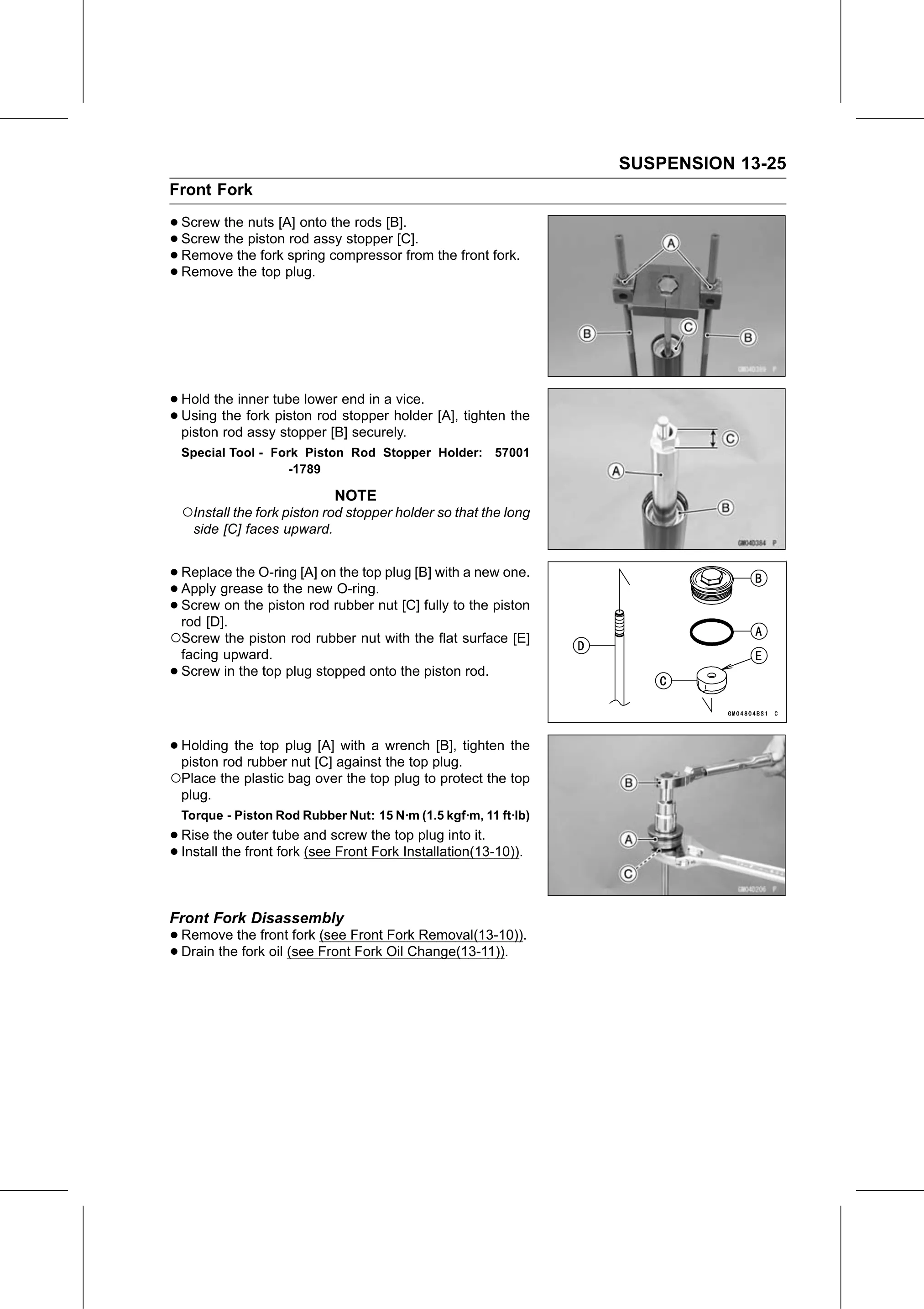 Service Manual (KLZ1000C) page 417 — Suspension › Front Fork Disassembly