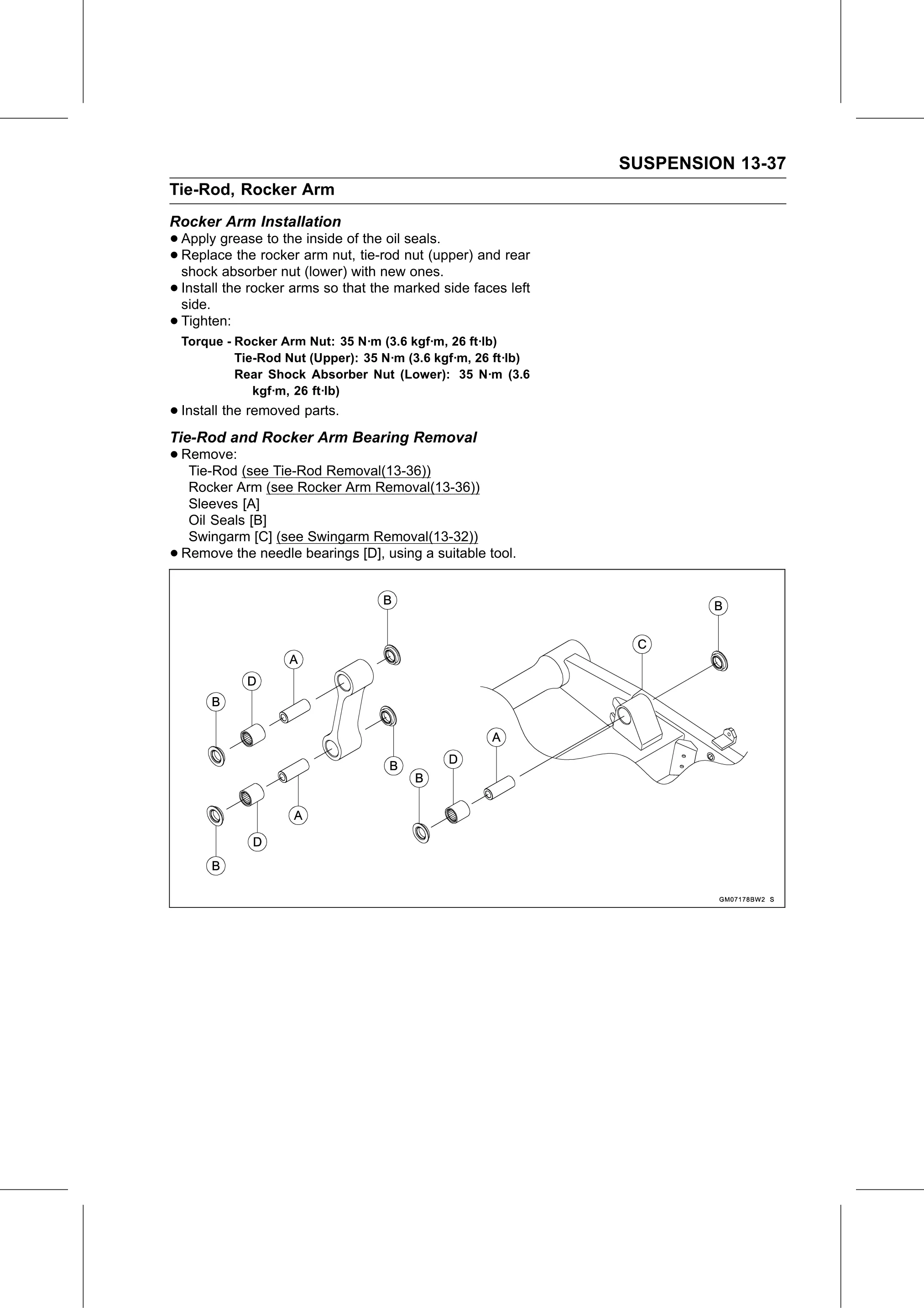 Service Manual (KLZ1000C) page 429 — Suspension › Tie-Rod and Rocker Arm Bearing Removal