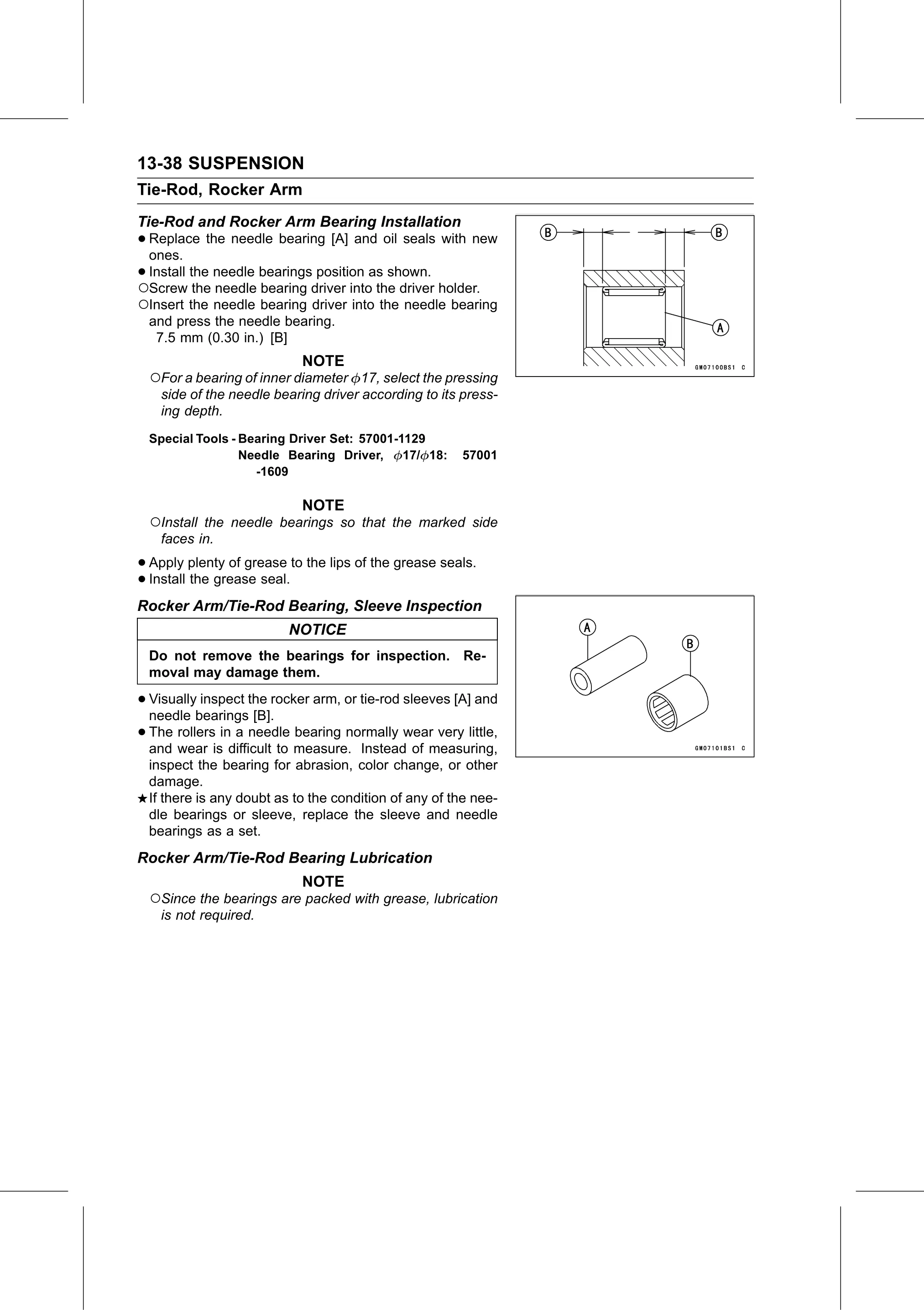 Service Manual (KLZ1000C) page 430 — Suspension › Rocker Arm/Tie-Rod Bearing Lubrication