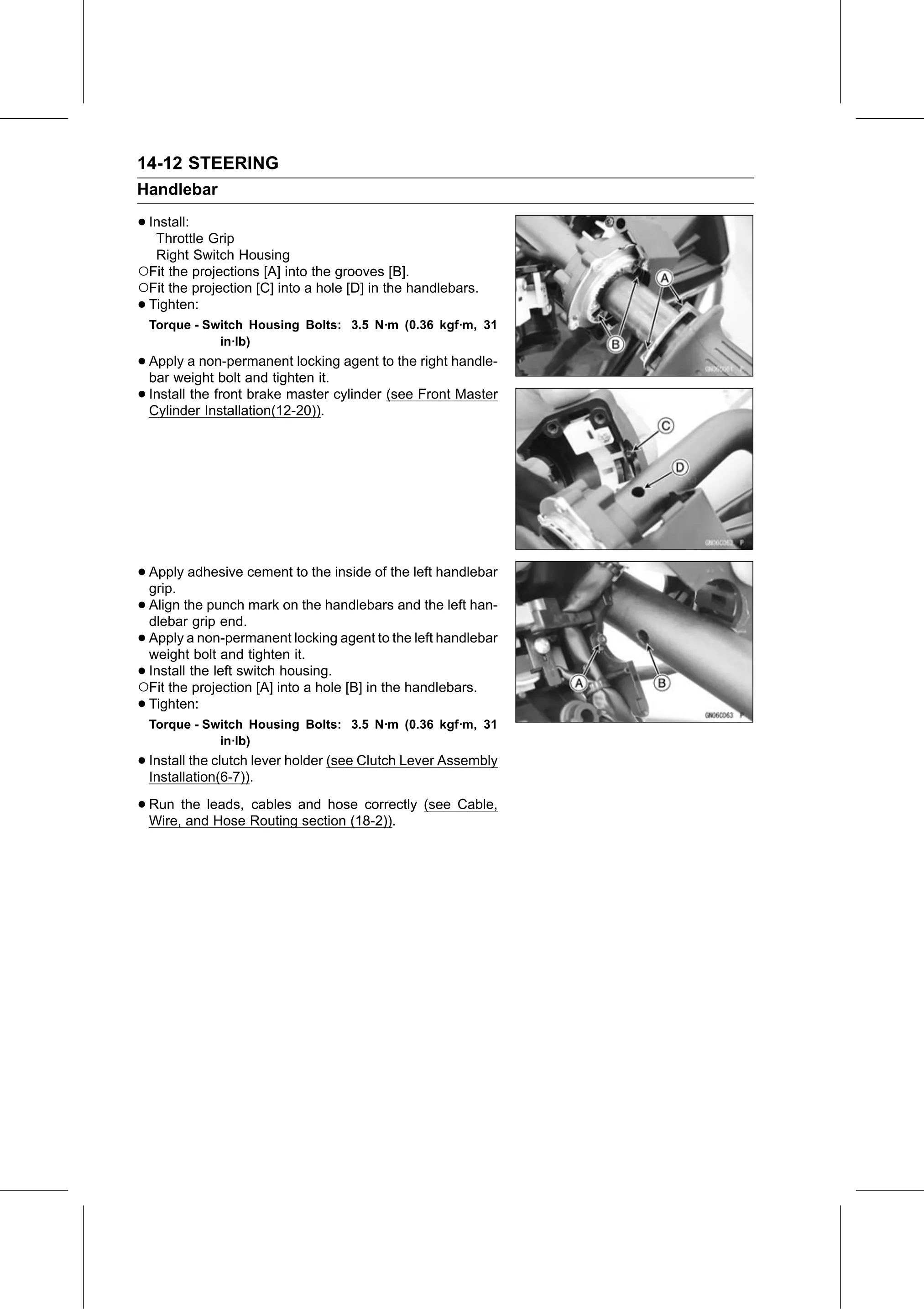 Service Manual (KLZ1000C) page 442 — Steering › Handlebar Installation