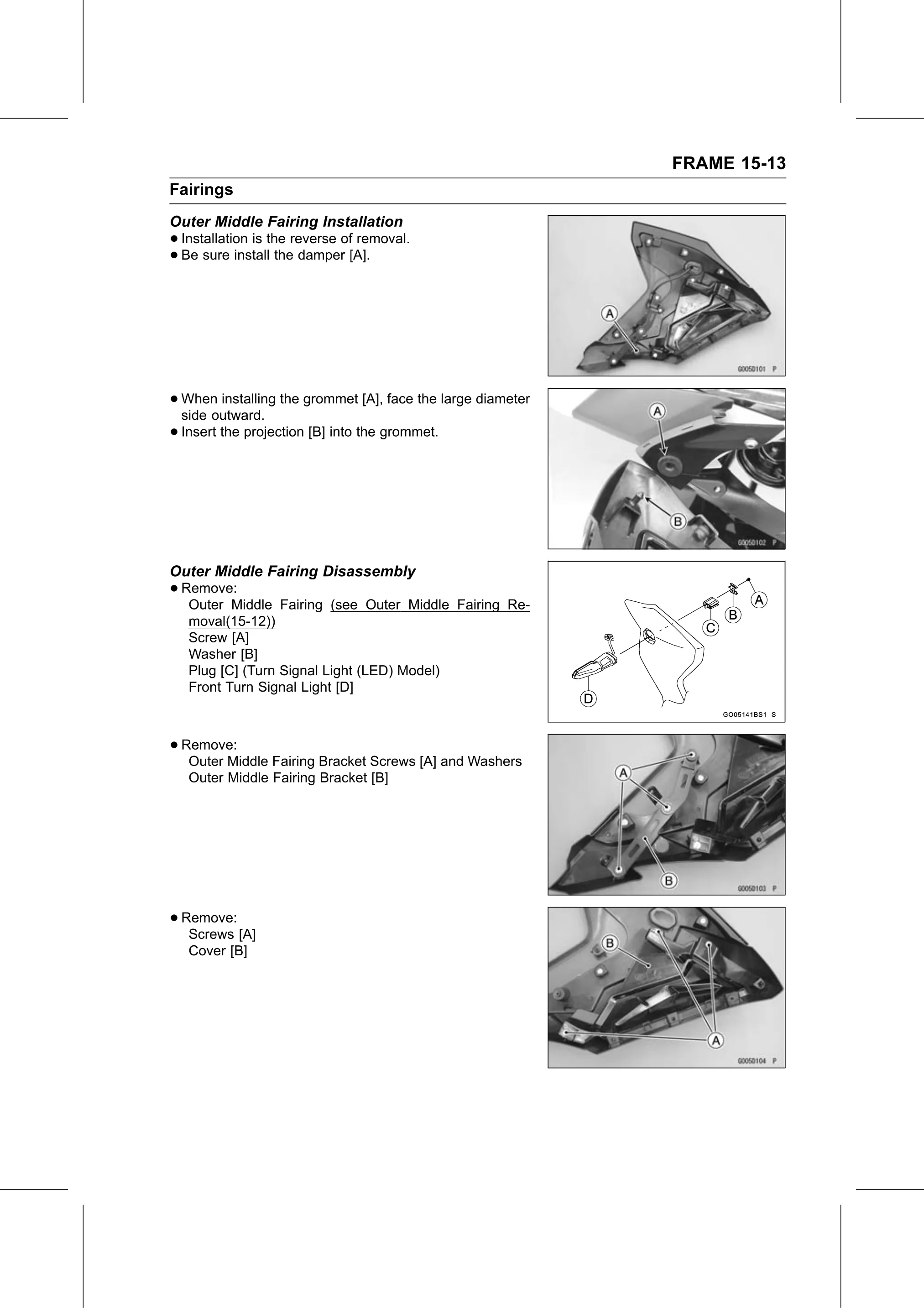 Service Manual (KLZ1000C) page 457 — Frame › Outer Middle Fairing Disassembly