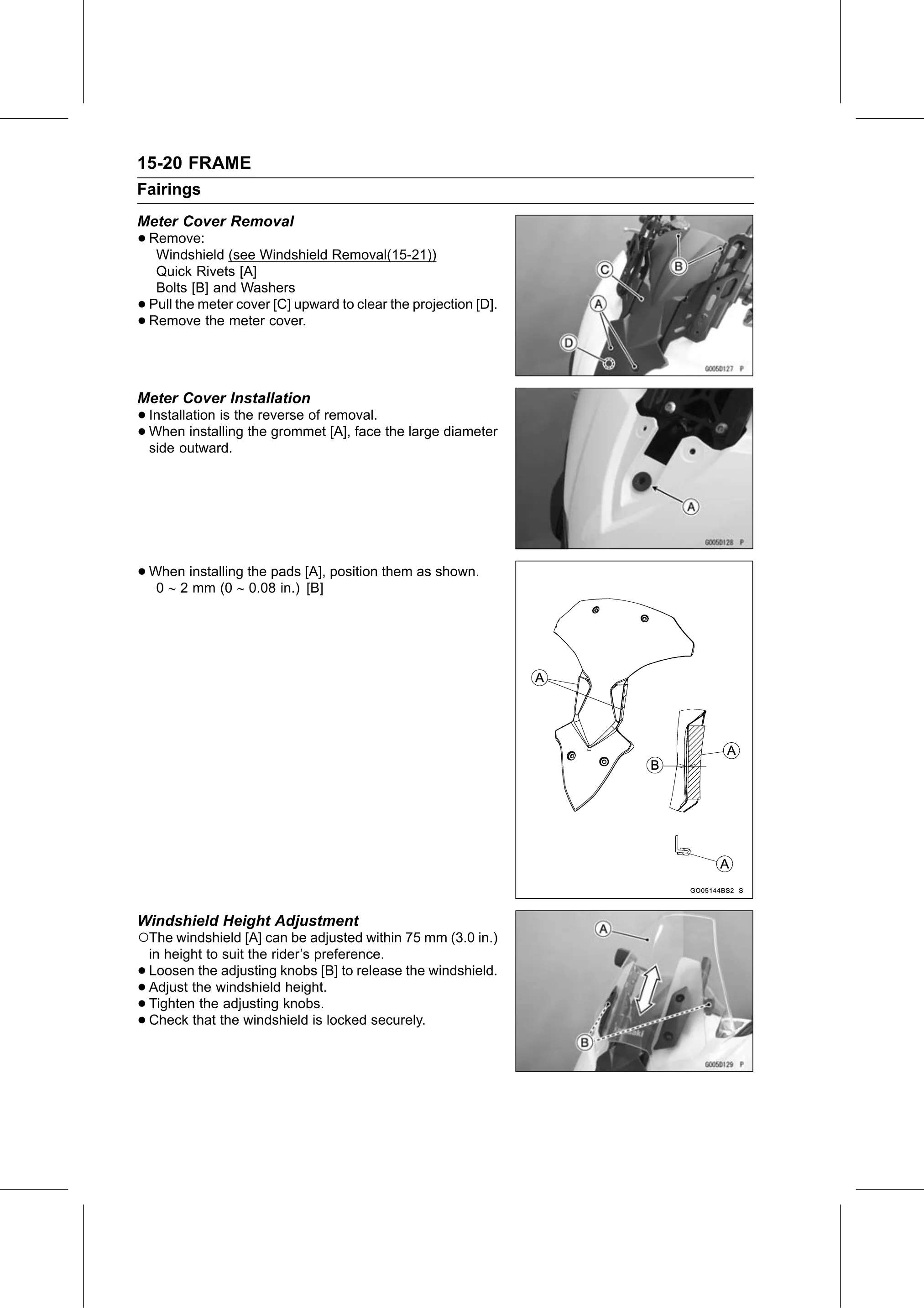 Service Manual (KLZ1000C) page 464 — Frame › Windshield Height Adjustment