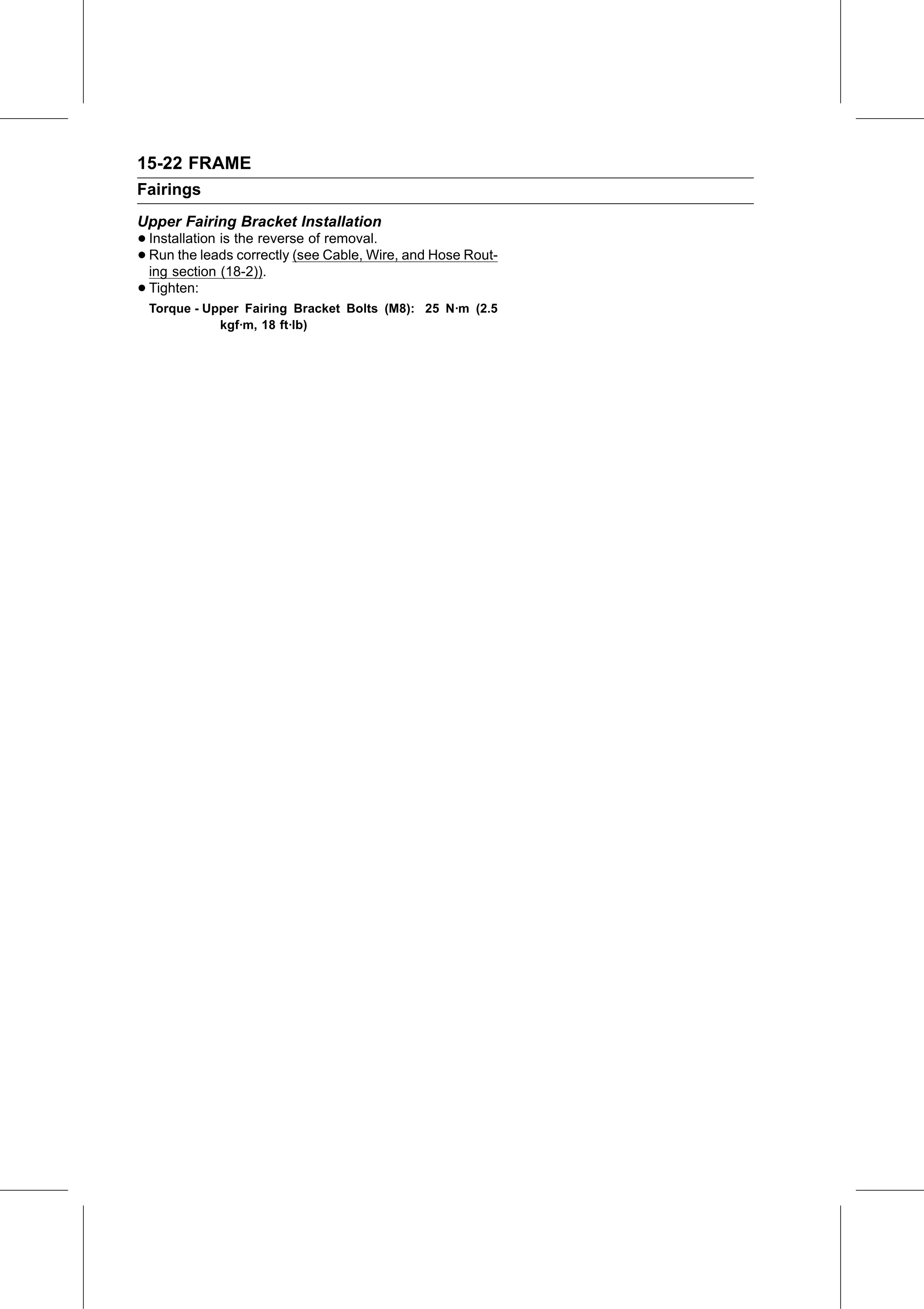 Service Manual (KLZ1000C) page 466 — Frame › Upper Fairing Bracket Installation