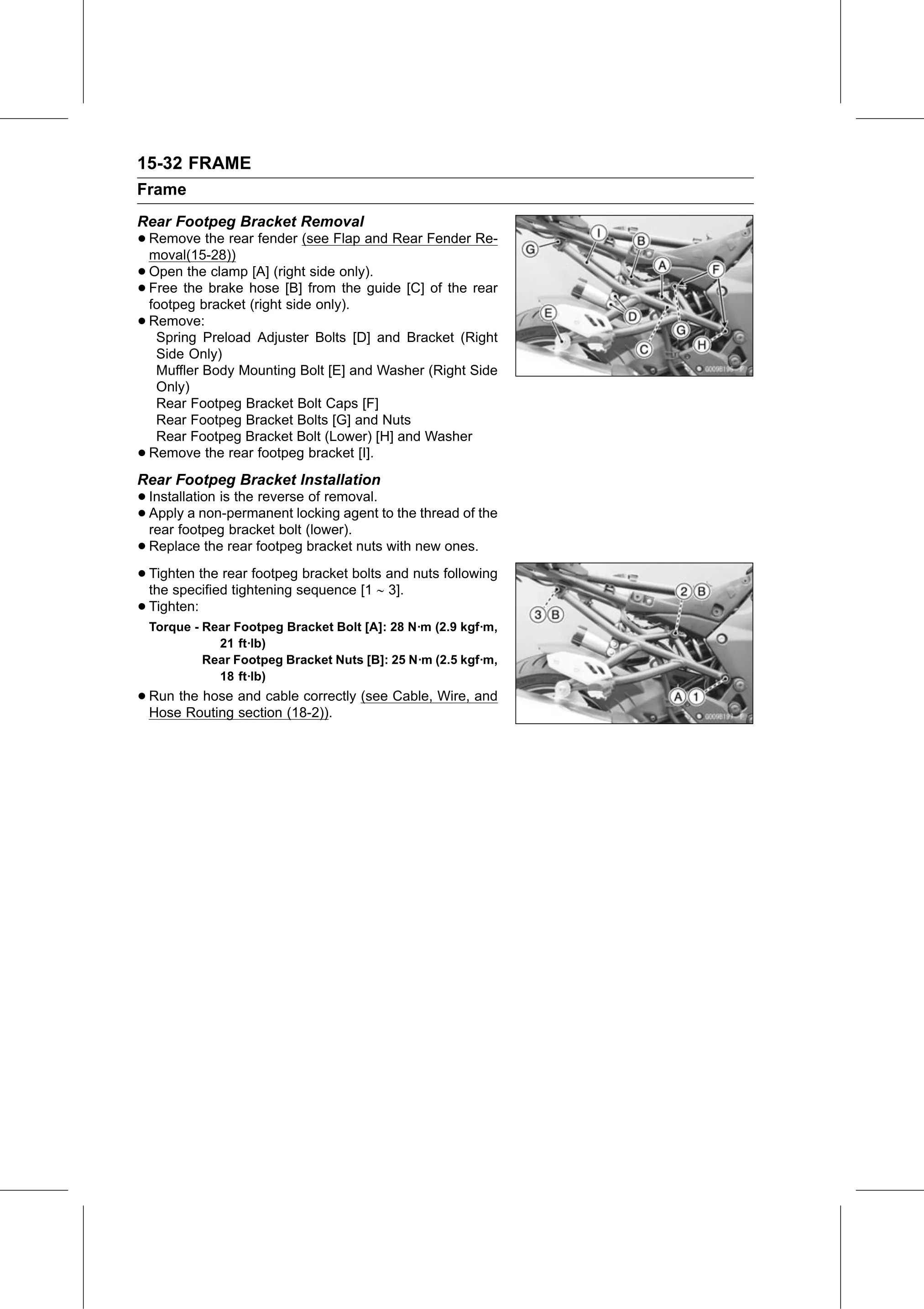 Service Manual (KLZ1000C) page 476 — Frame › Rear Footpeg Bracket Installation