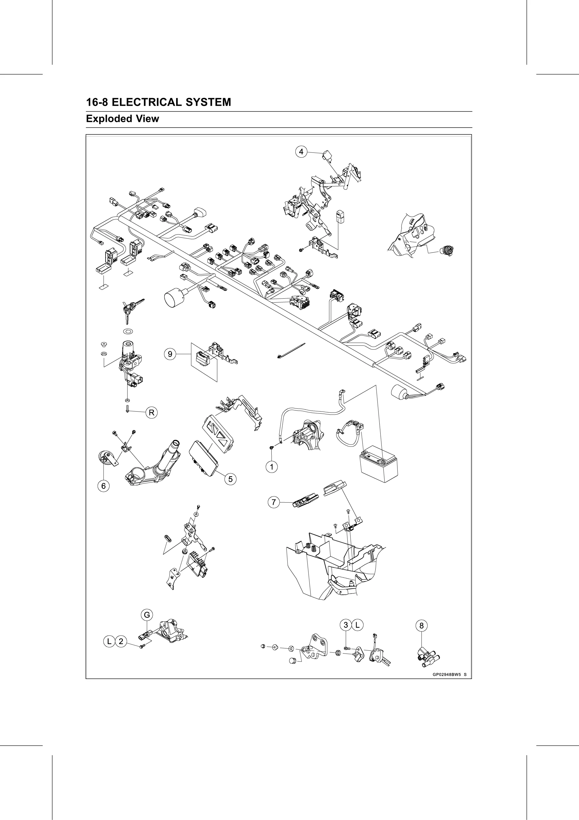 Service Manual (KLZ1000C) page 490 — Electrical System › Exploded View
